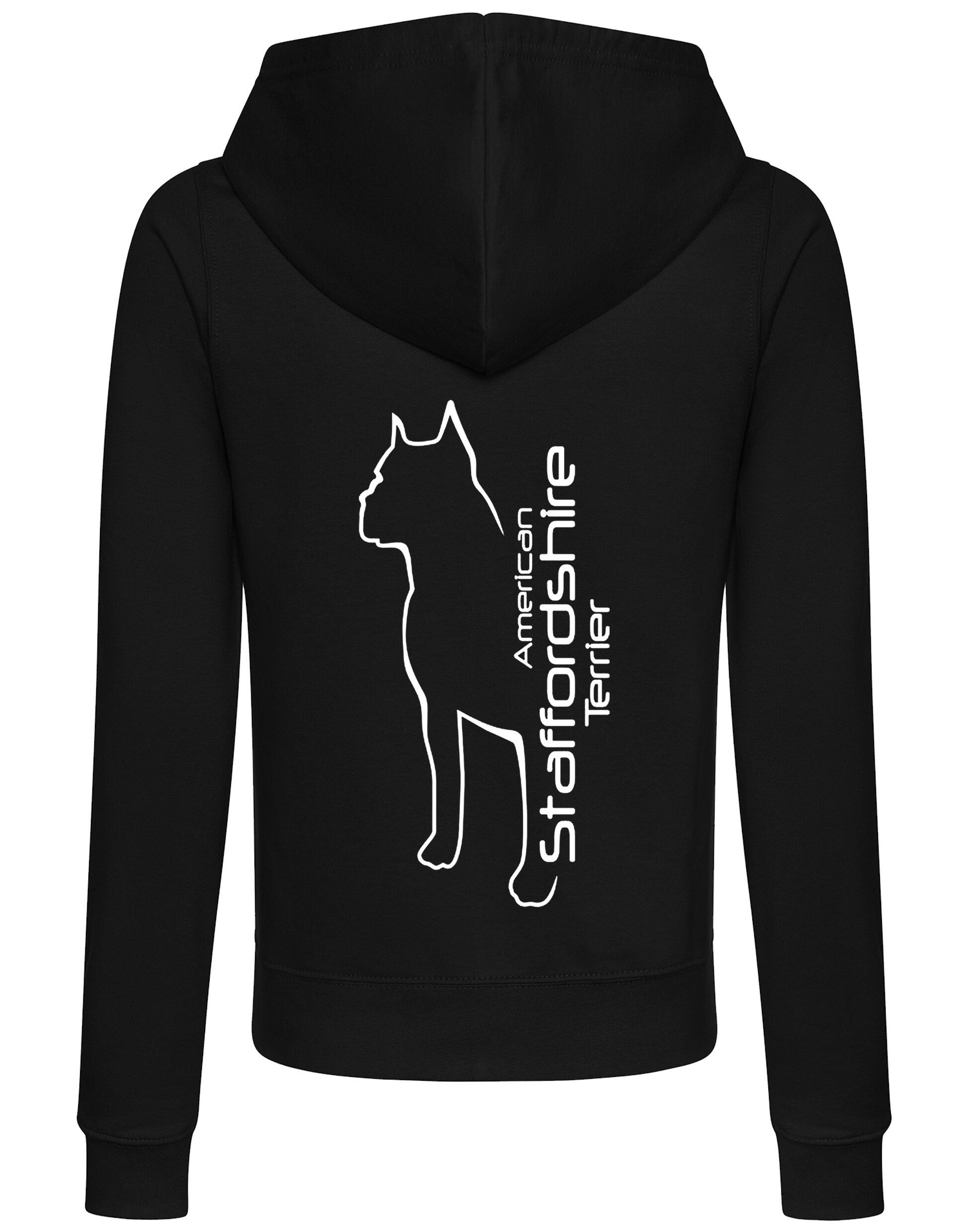 Female American Staffordshire Terrier Zipped Hoodie Black (White)