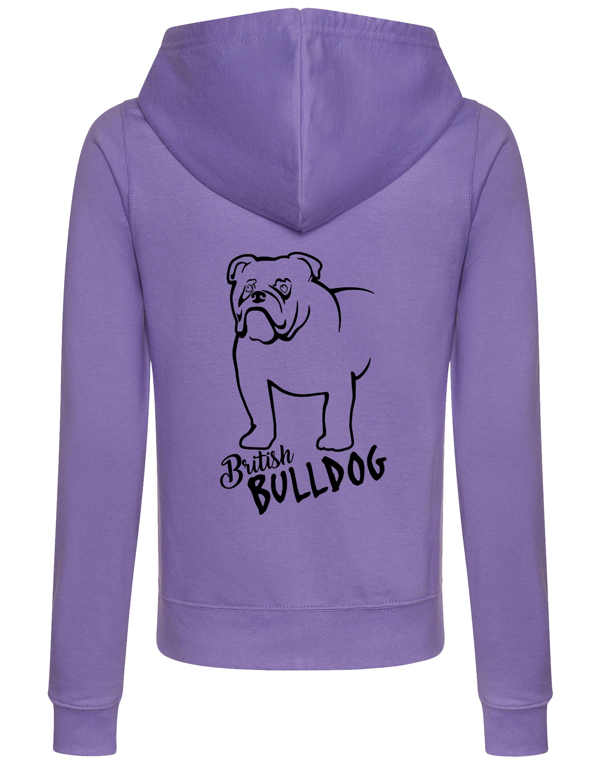 Female British Bulldog Zipped Hoodie Lavender (Black)