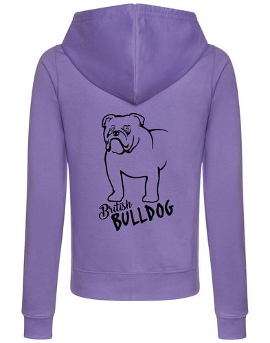 Female British Bulldog Zipped Hoodie Lavender (Black)