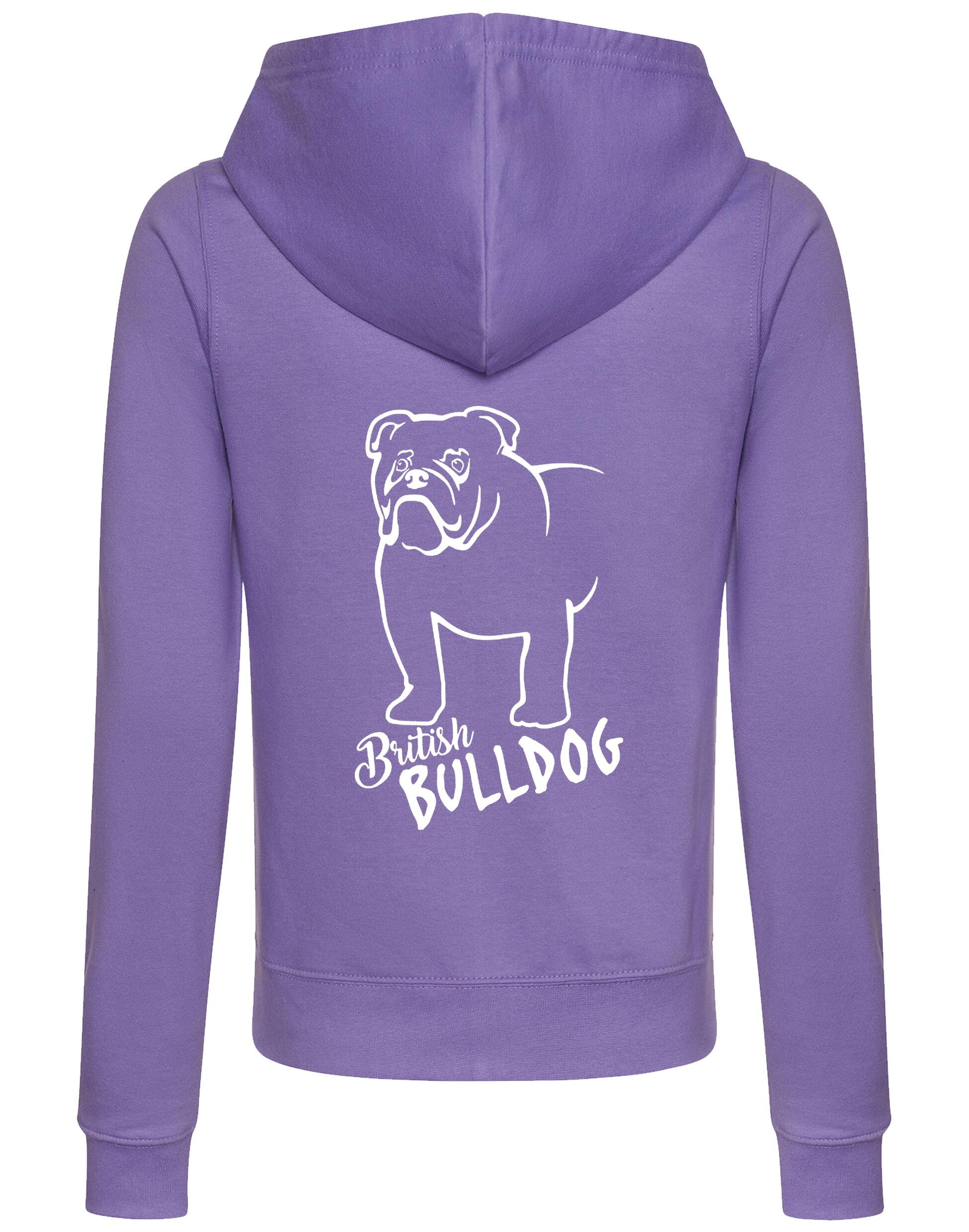 Female British Bulldog Zipped Hoodie Lavender (White)