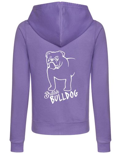 Female British Bulldog Zipped Hoodie Lavender (White)