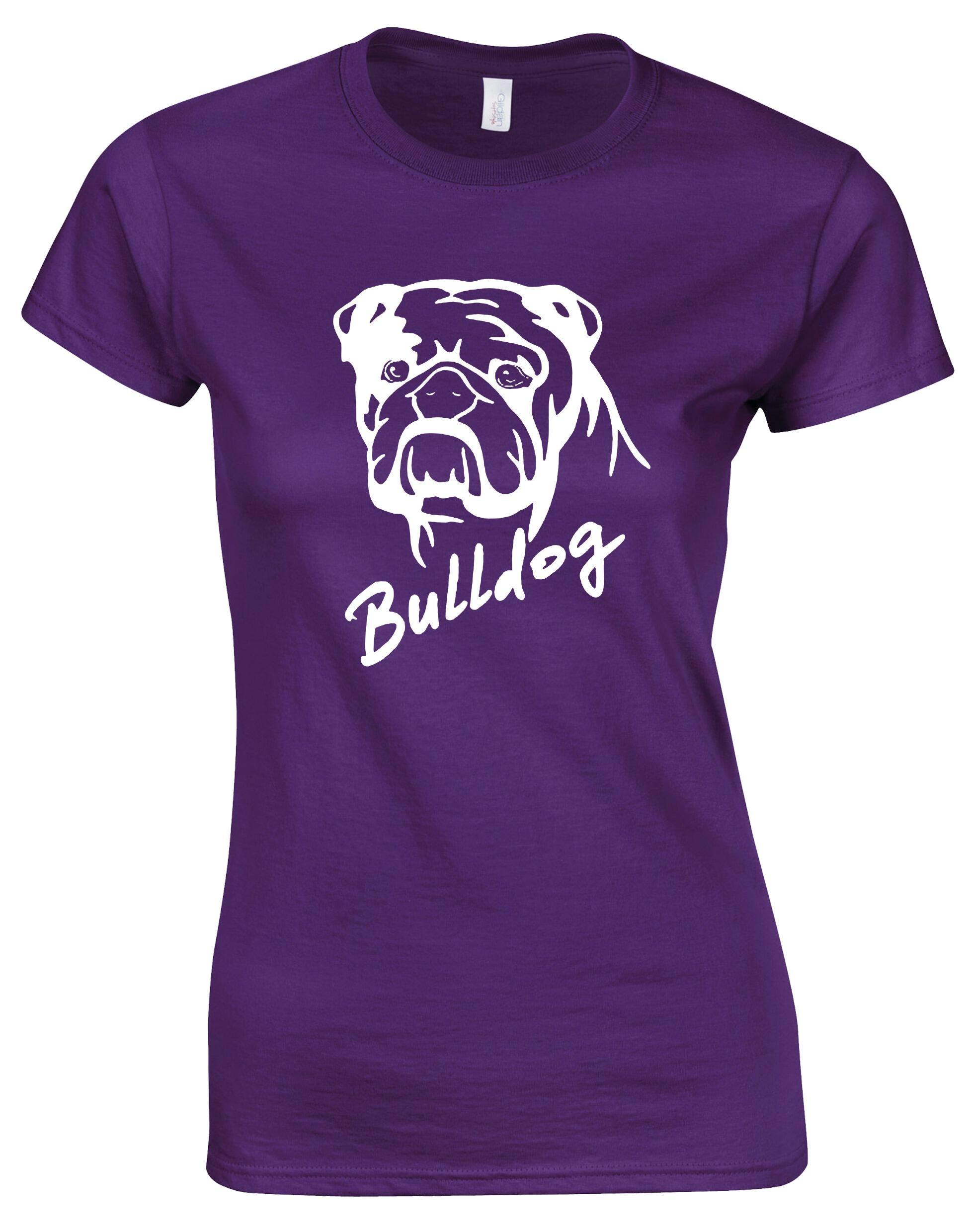 Female Bulldog (Head Design) Roundneck T-Shirt Purple (White)