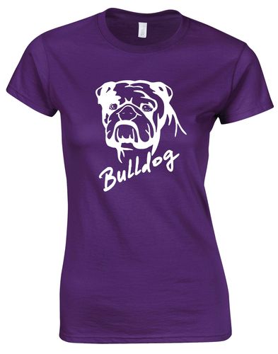 Female Bulldog (Head Design) Roundneck T-Shirt Purple (White)