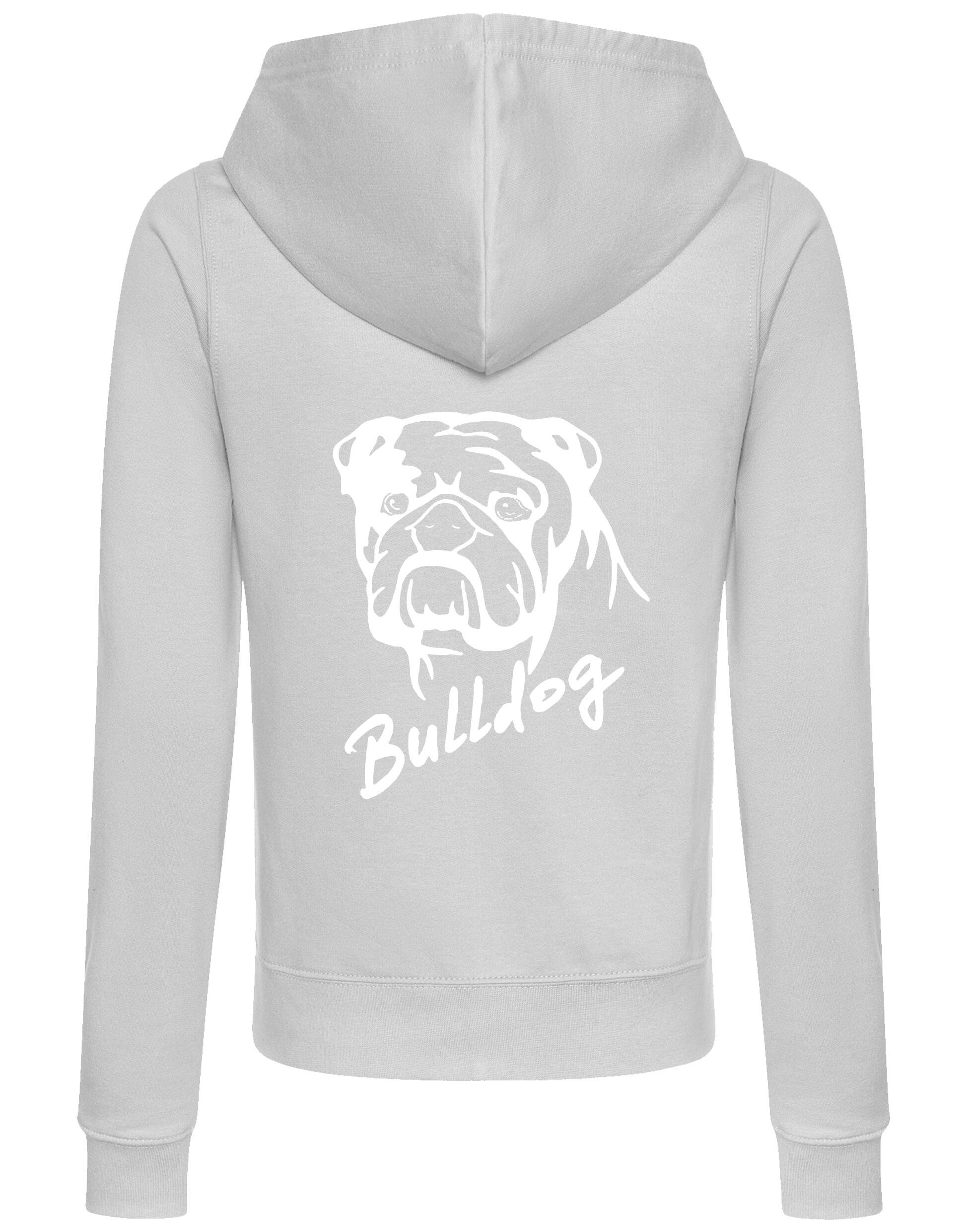 Female Bulldog (Head Design) Zipped Hoodie Heather Grey (White)