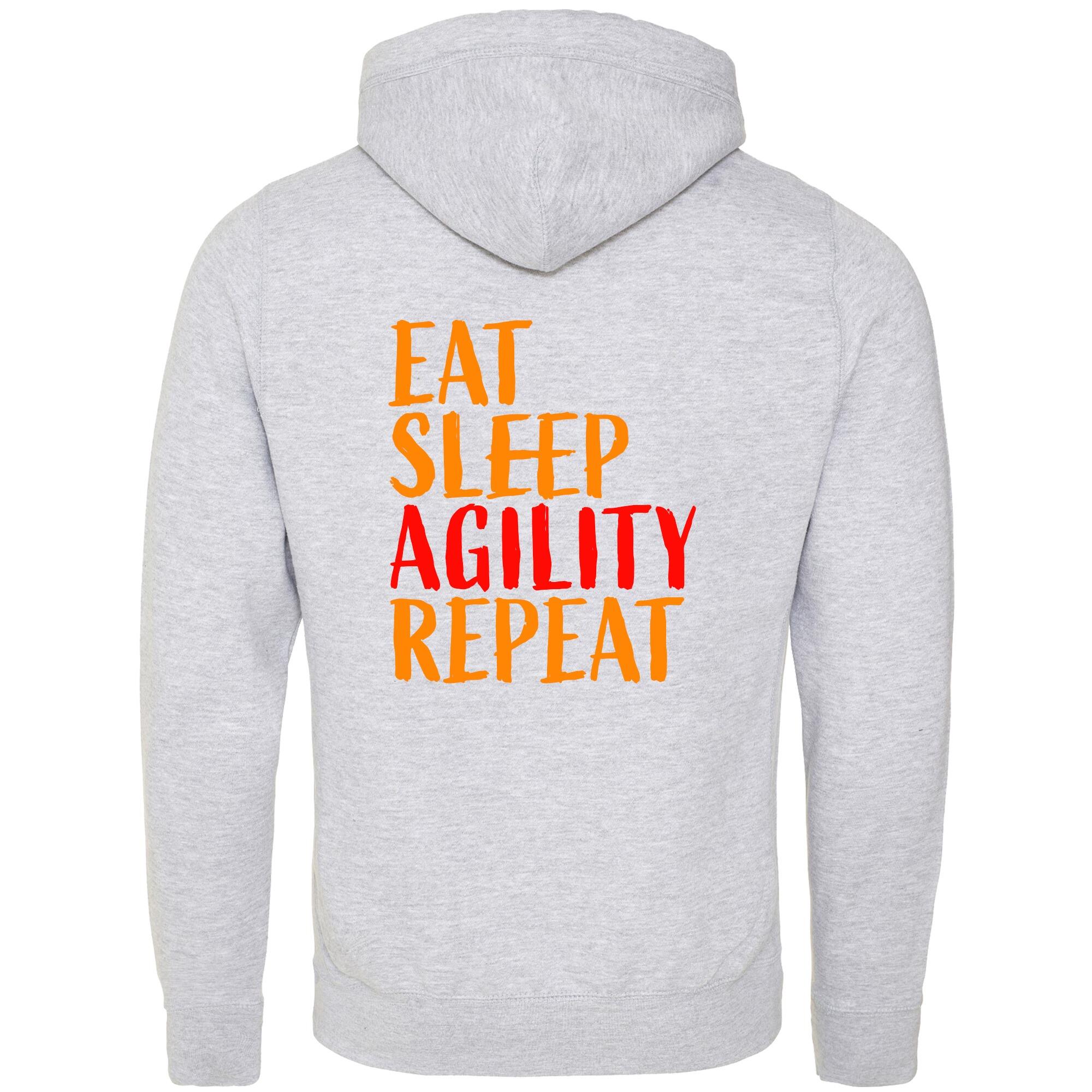 Heather Grey Cross Neck Hoodies with "Eat Sleep Agility Repeat" Orange Print - Agility Lifestyle Collection