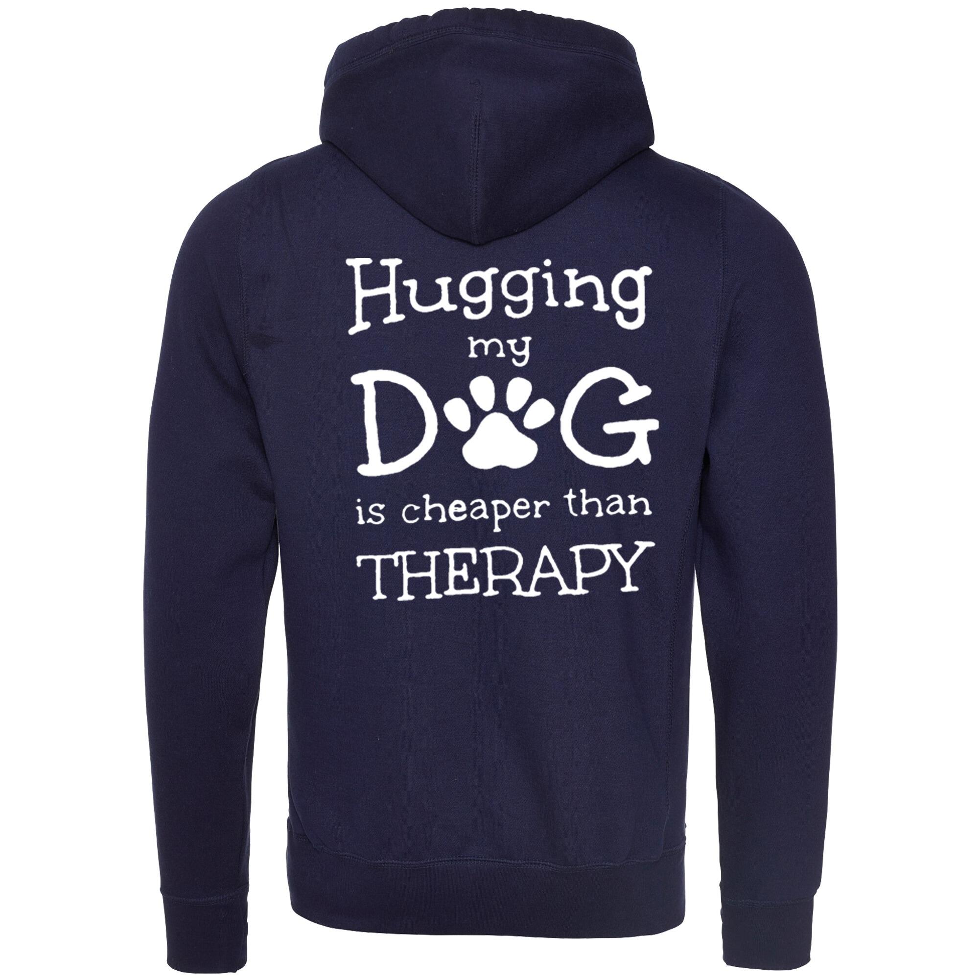 Oxford Navy Cross Neck Hoodies with "Hugging My Dog Is Cheaper" White Print - Agility Lifestyle Collection