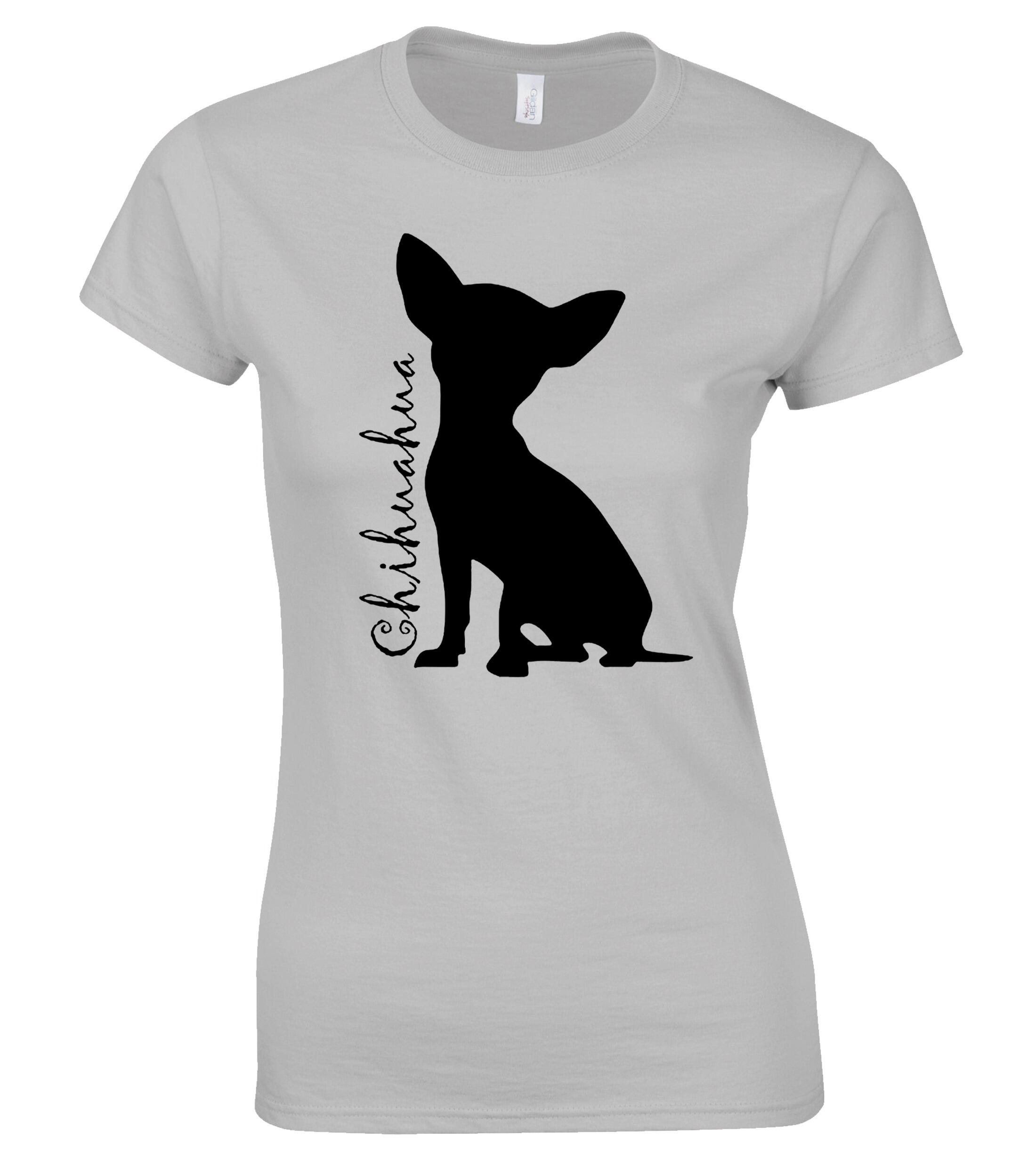 Female Roundneck T-shirt with Chihuahua Silhouette Design – Stylish and Comfortable for Chihuahua Lovers