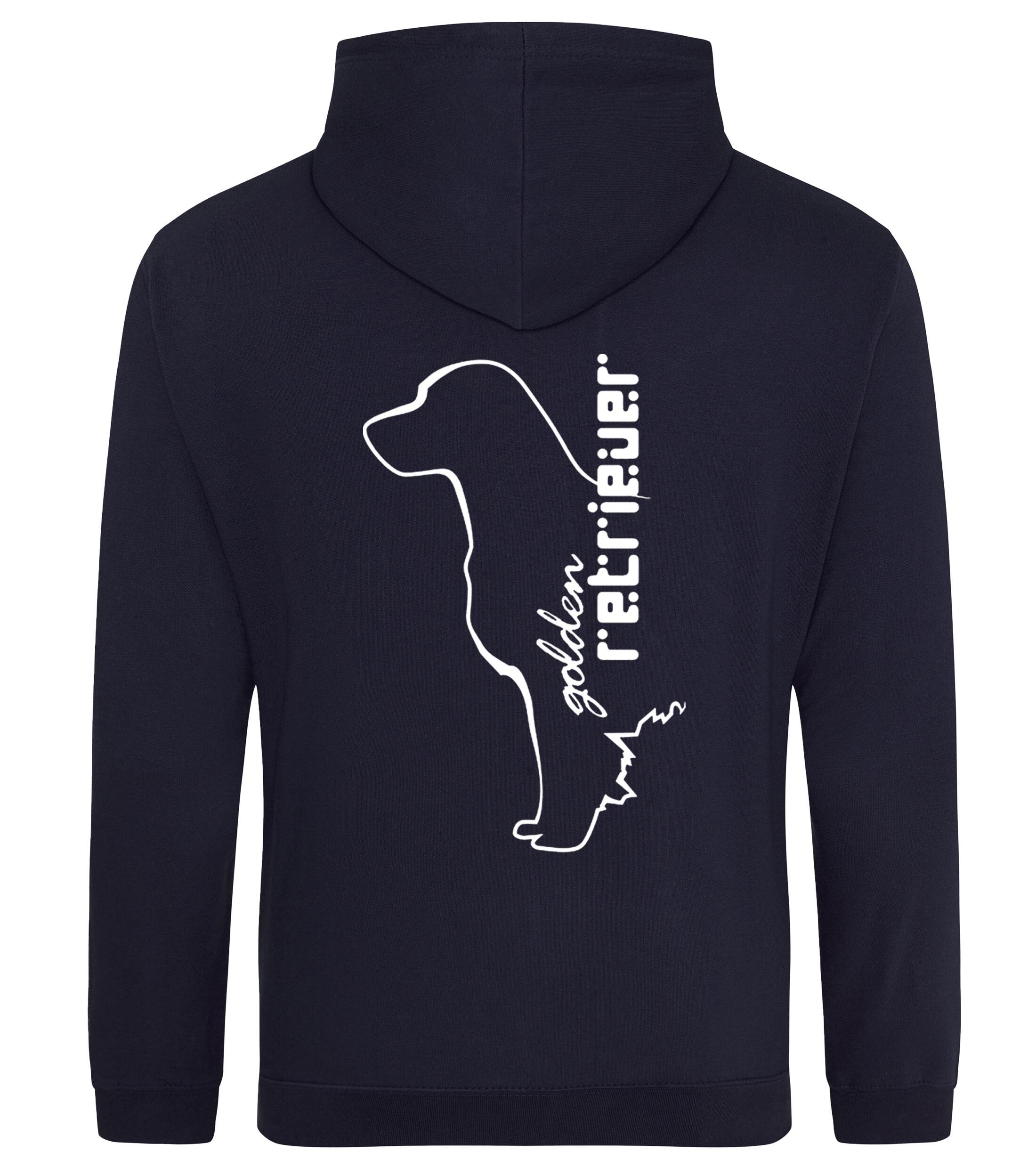 Pullover hoodie featuring an exclusive Golden Retriever design and paw prints, crafted from heavy-blend fabric with a cozy fleece interior, perfect for dog lovers and outdoor comfort.