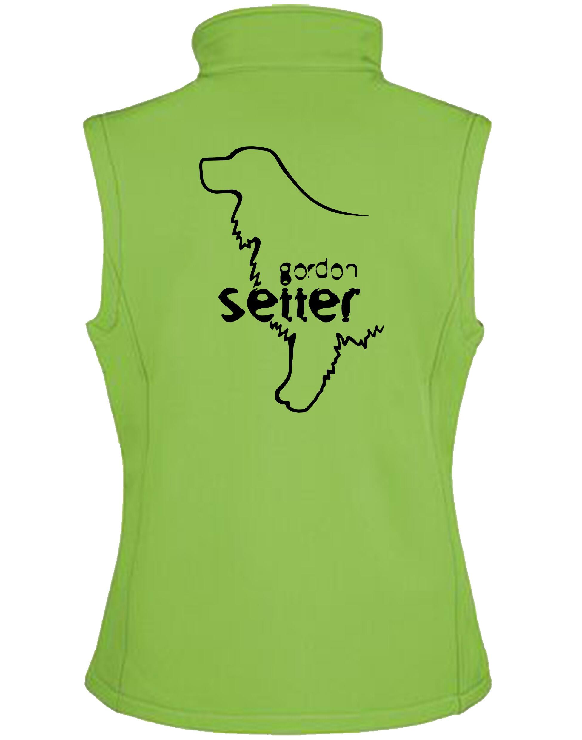 Women’s Softshell Gilet with exclusive Gordon Setter design, tailored fit, water-resistant fabric, and customization options for personalized style.