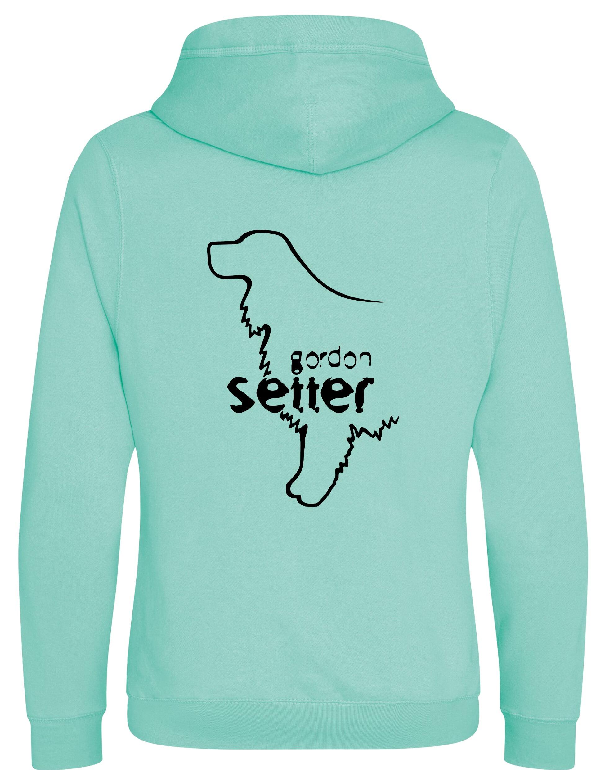 Unisex crossneck pullover hoodie featuring an exclusive Gordon Setter design, brushed fleece lining, spacious kangaroo pocket, and modern crossneck style for warmth and comfort.