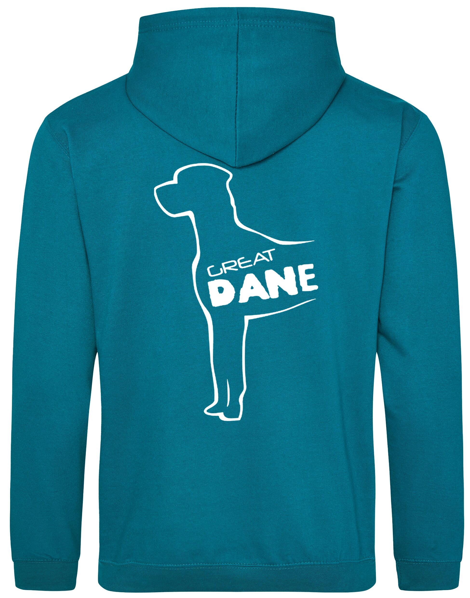 Pullover hoodie featuring exclusive Great Dane artwork, crafted from heavy-blend fabric with fleece lining, kangaroo pocket, and customizable design options.