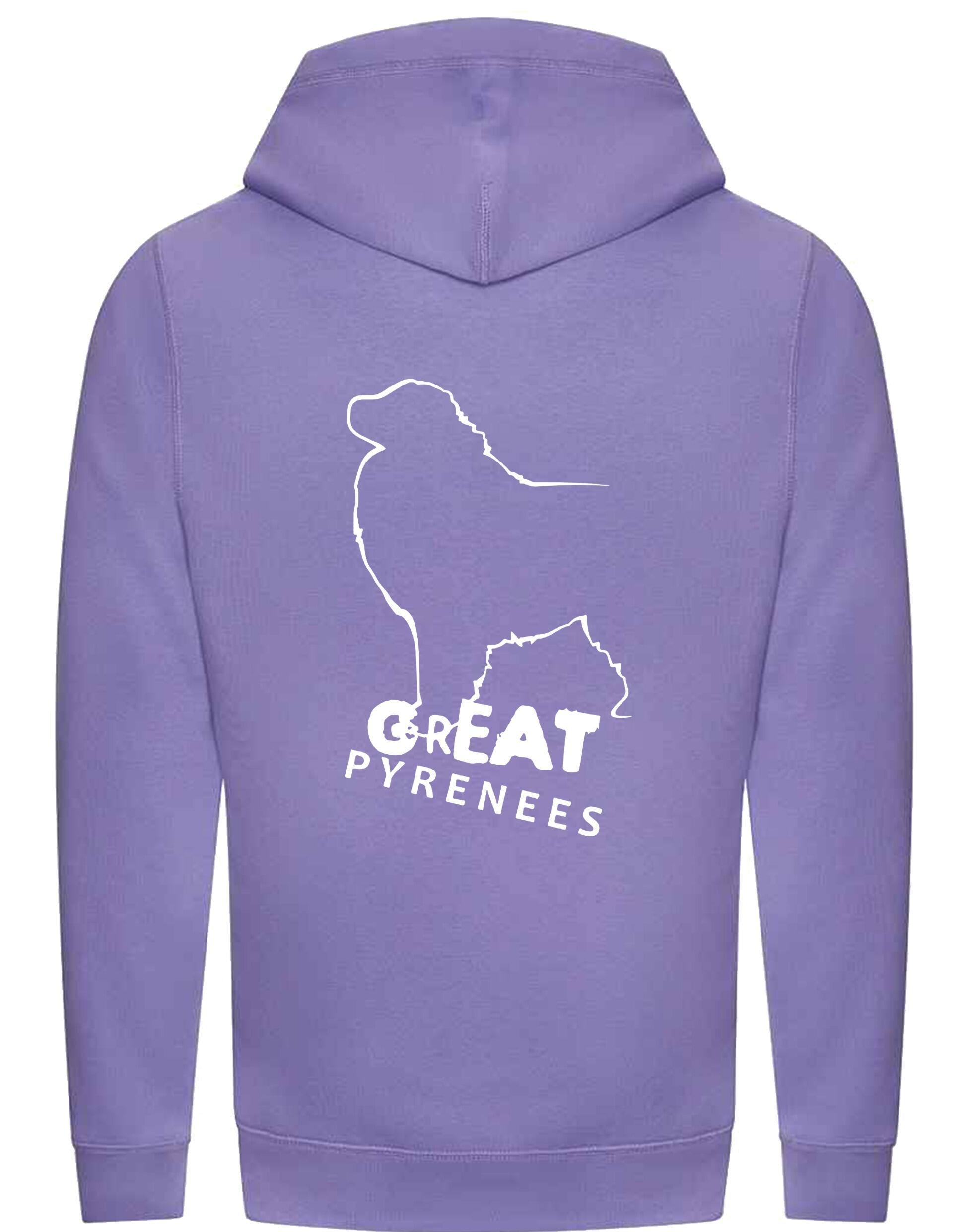 Unisex Crossneck Pullover Hoodie featuring a detailed Great Pyrenees design, brushed fleece interior, and kangaroo pocket for comfort and style.
