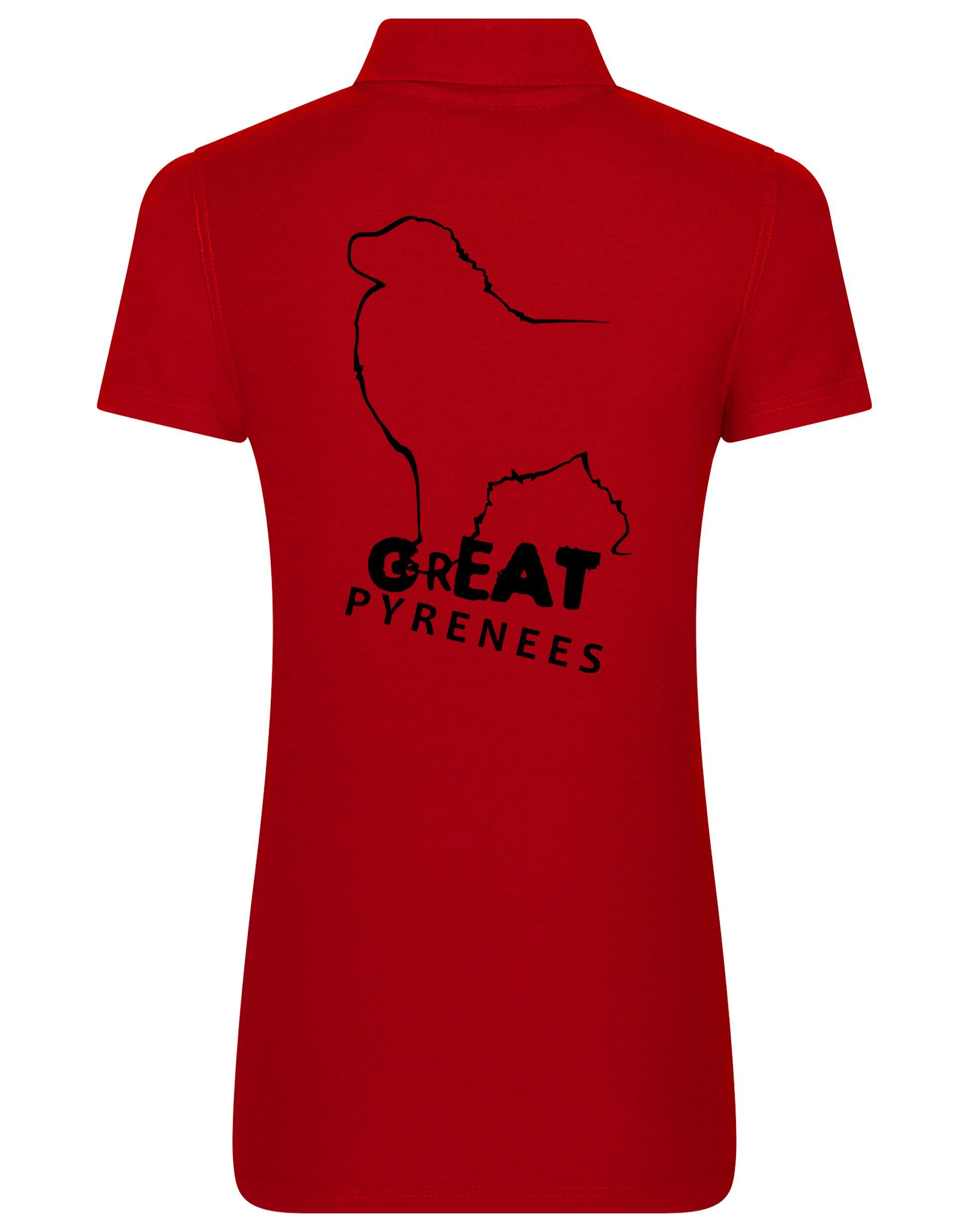 Women’s Cotton Polo featuring a detailed Great Pyrenees design, crafted from breathable cotton for comfort and style.