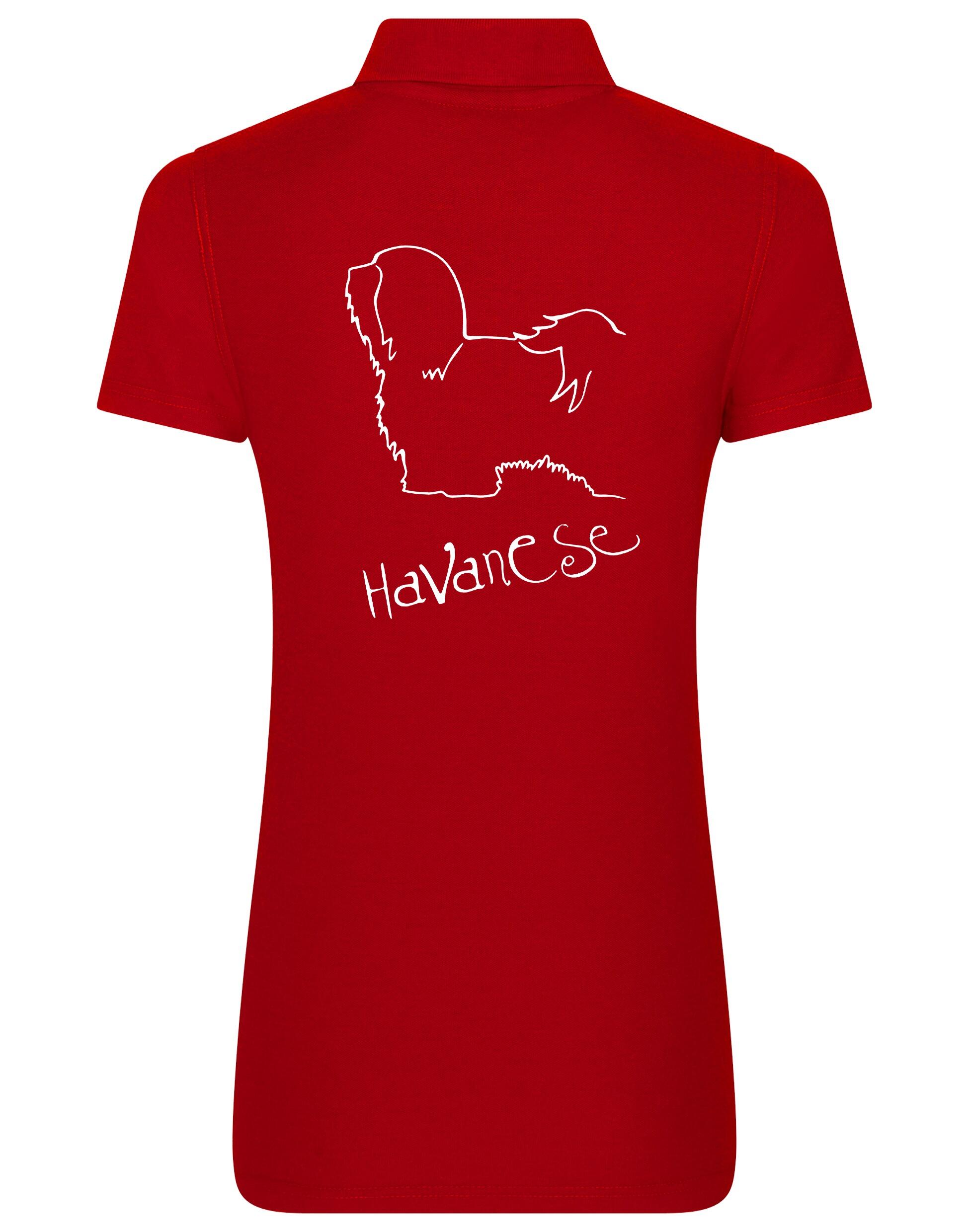 Women's cotton polo featuring a detailed Havanese graphic – stylish and comfortable apparel for Havanese lovers.