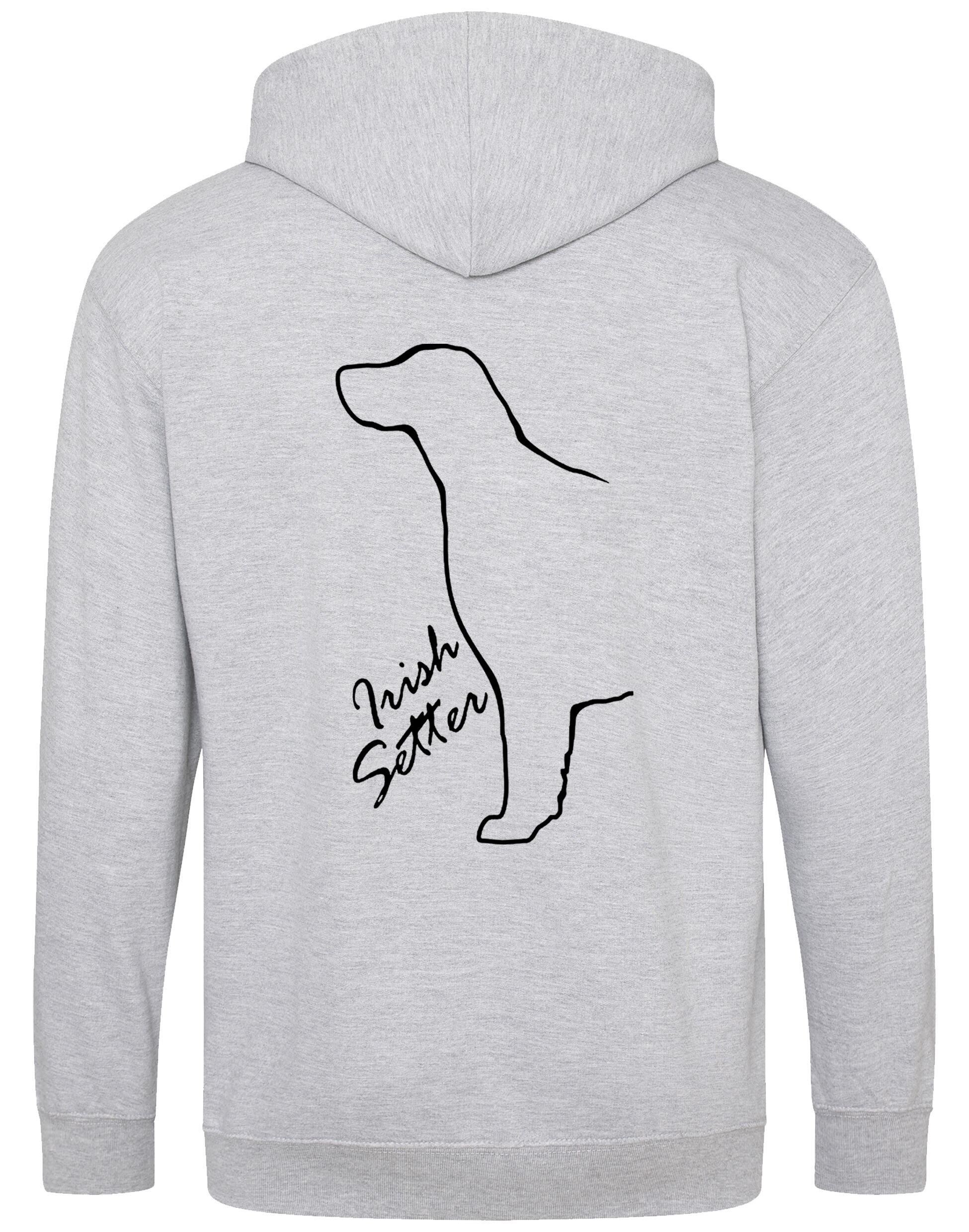 Irish Setter Zipped Hoodie featuring exclusive breed artwork, soft fleece interior, and customizable options for comfort and style.