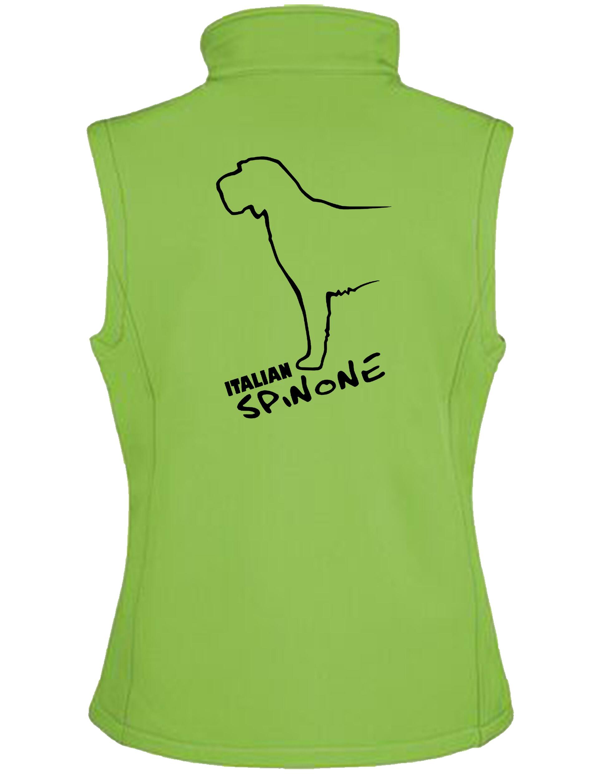 Women’s softshell gilet with exclusive Italian Spinone design, water-resistant fabric, and personalized options for dog lovers.