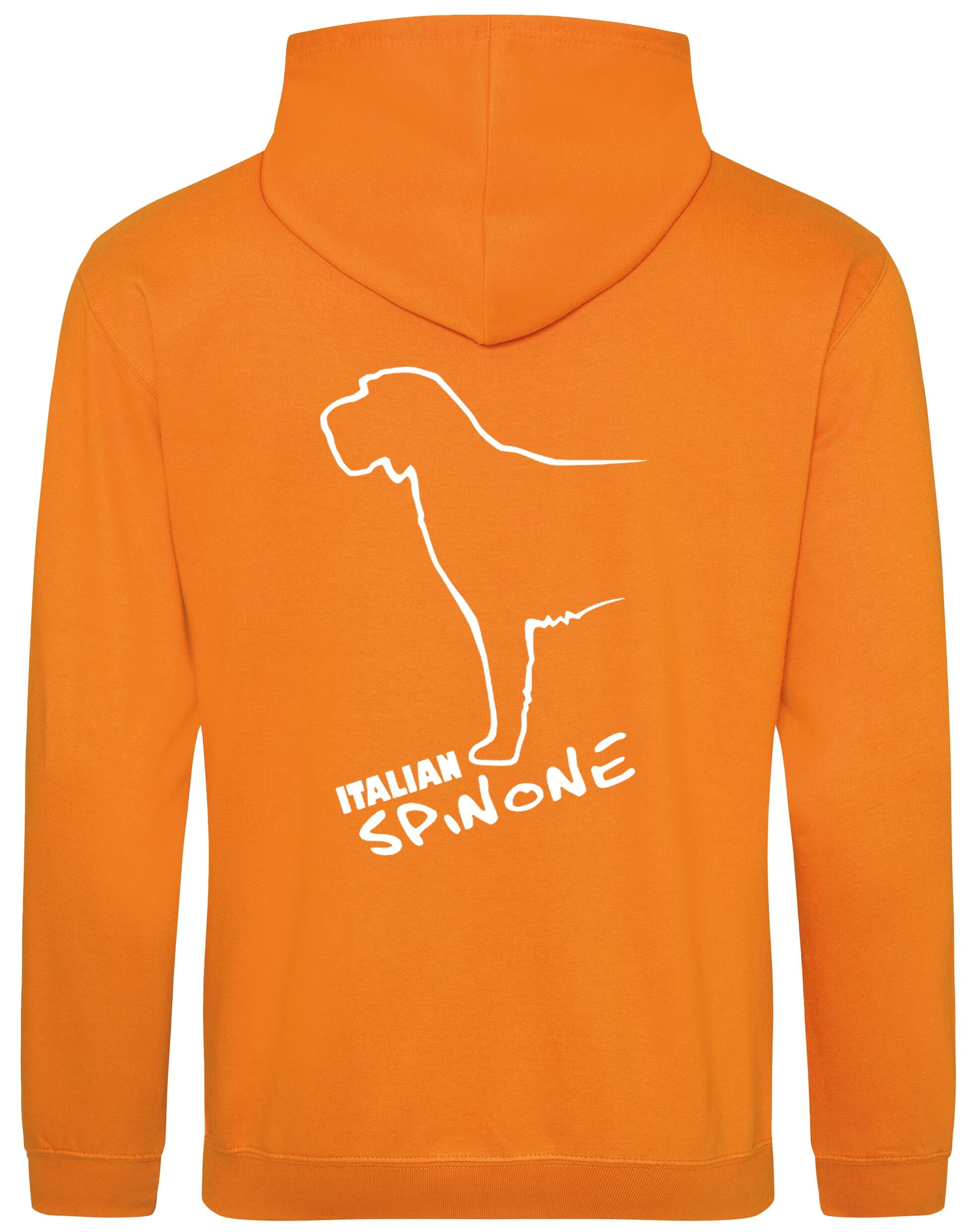 Italian Spinone pullover hoodie featuring exclusive breed artwork, paw print accents, kangaroo pocket, and double-fabric hood, personalized for dog lovers.