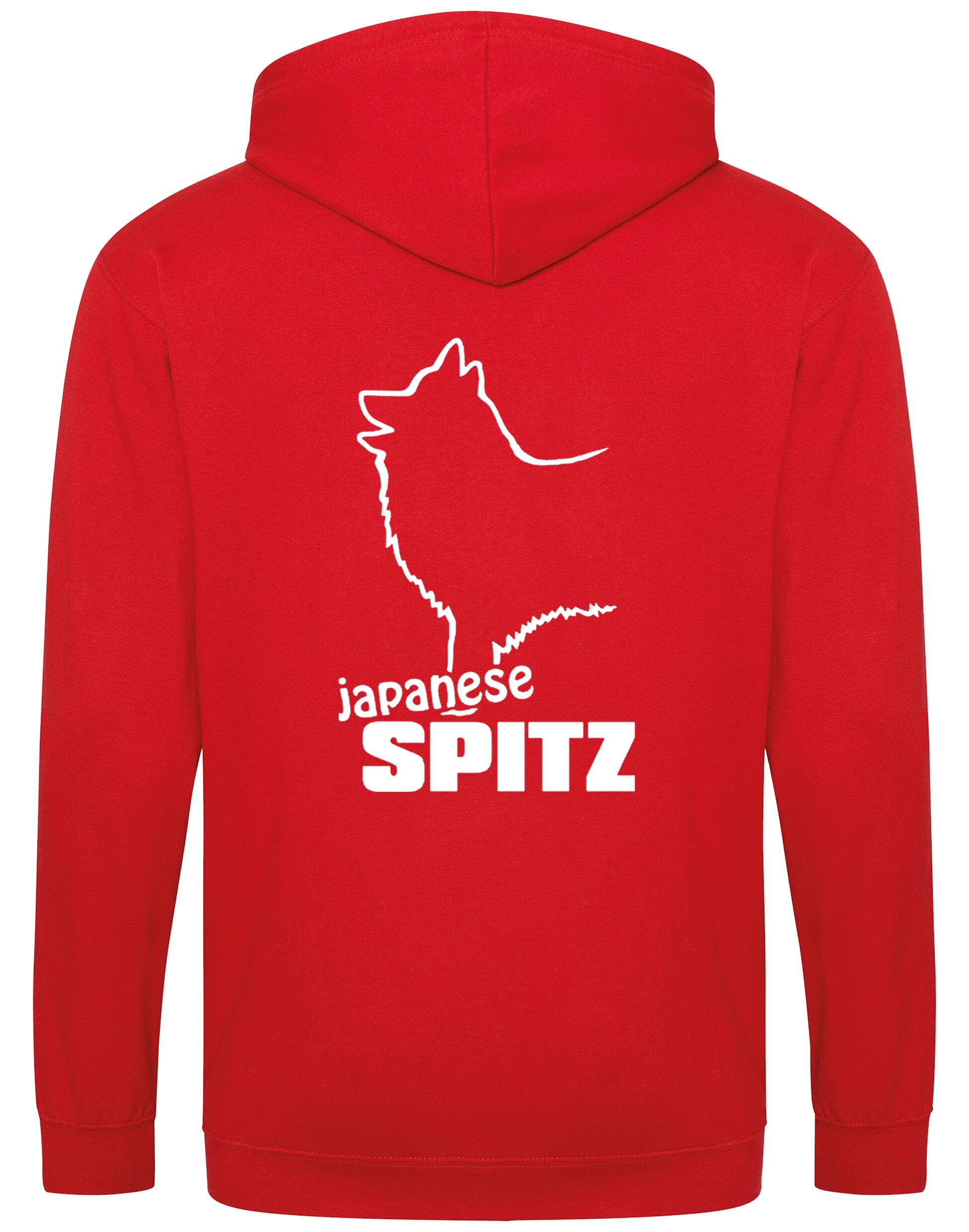 Zipped hoodie featuring exclusive Japanese Spitz artwork, a cozy hood, and practical pockets, designed for breed enthusiasts.
