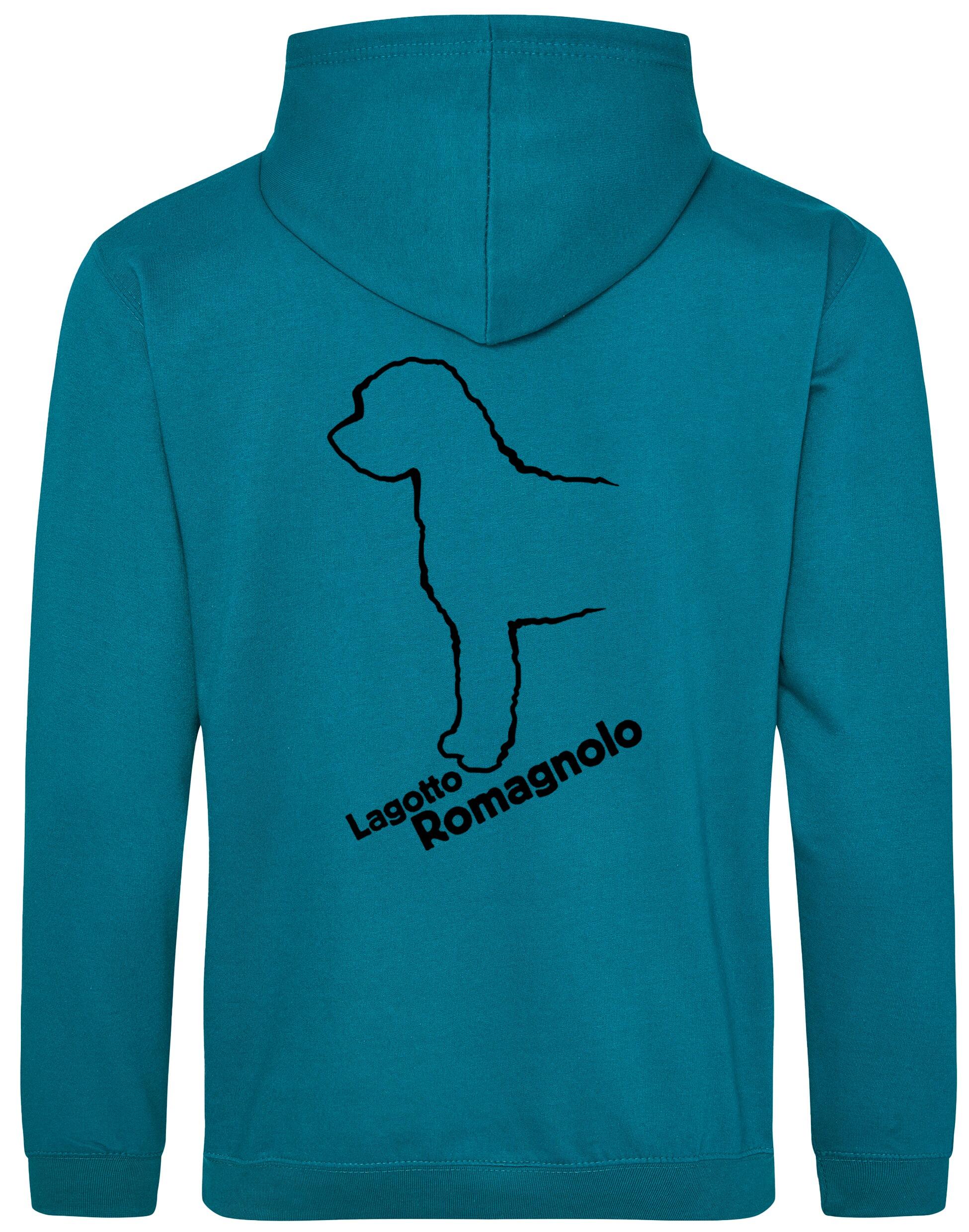 Lagotto Romagnolo design pullover hoodie featuring exclusive artwork, fleece-lined warmth, and a kangaroo pocket for stylish and practical comfort.