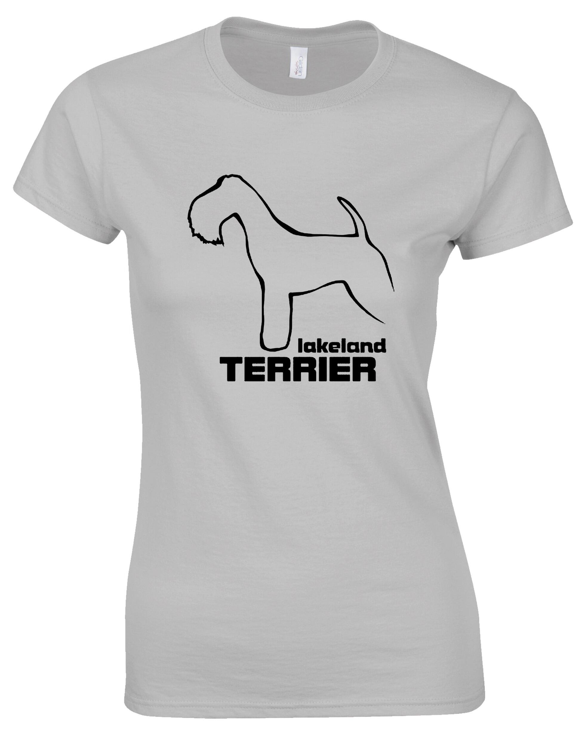 Stylish female roundneck T-shirt featuring an exclusive Lakeland Terrier design and premium cotton comfort.