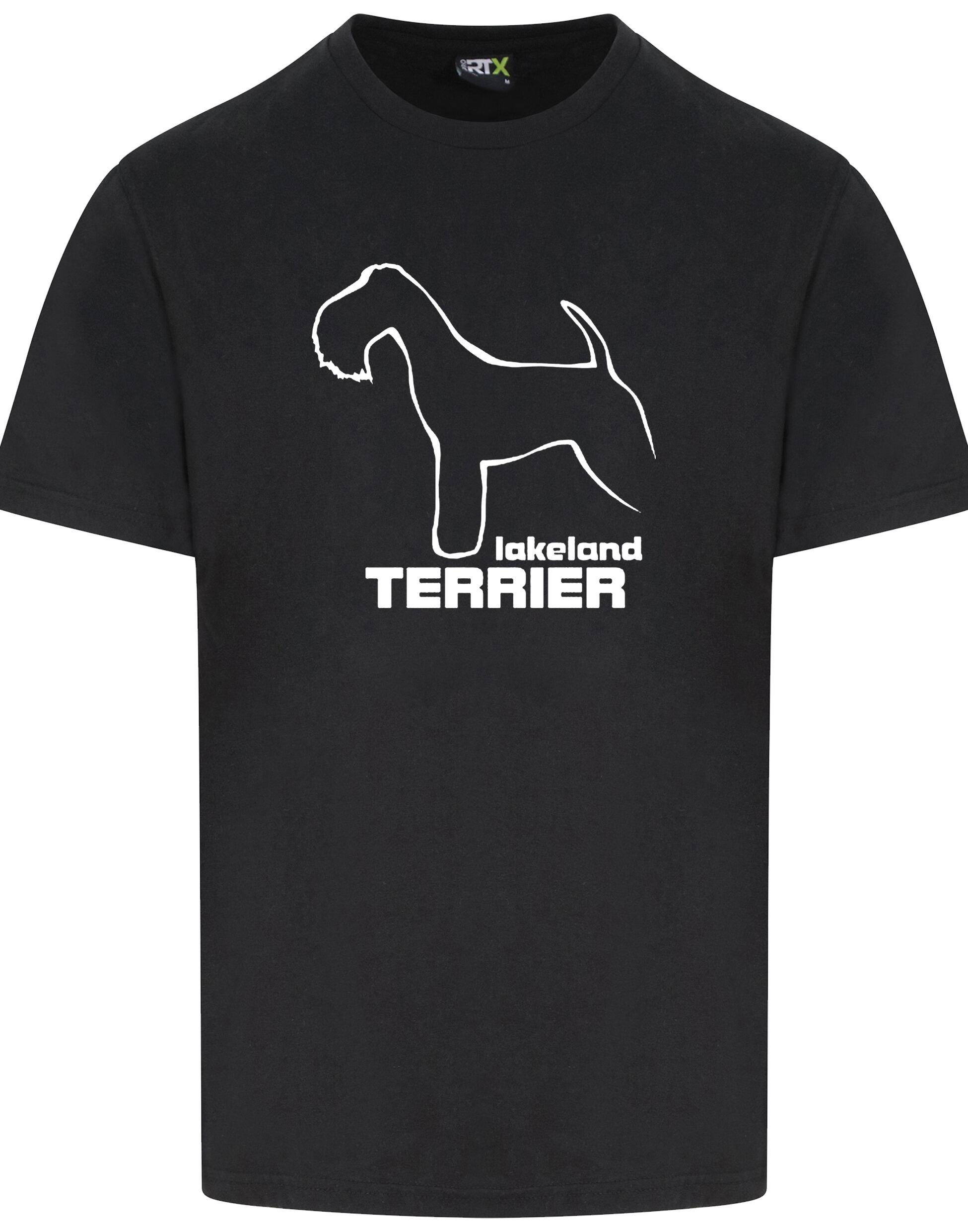 Unisex roundneck T-shirt featuring an exclusive Lakeland Terrier design in premium cotton fabric.