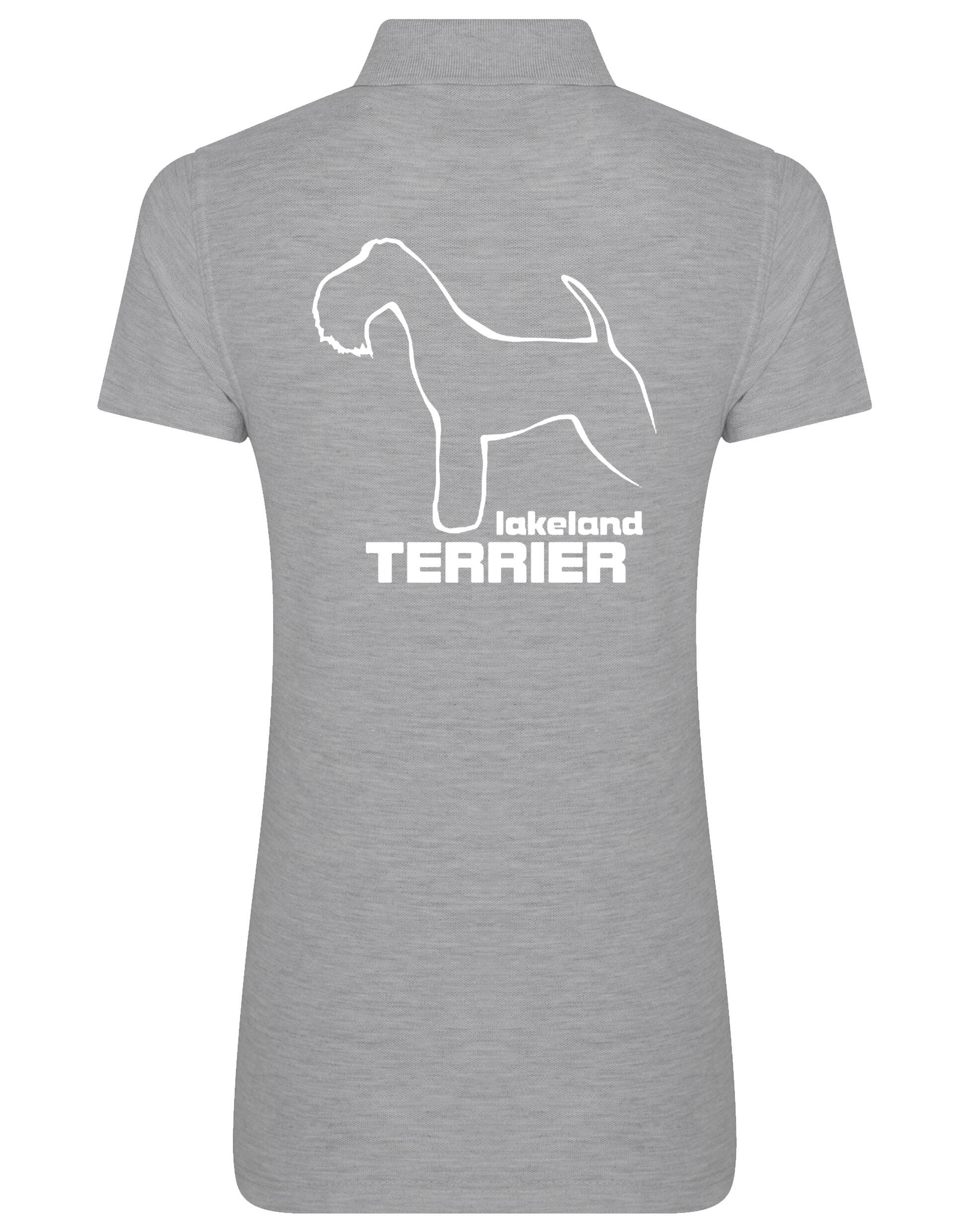 Women's cotton polo featuring an exclusive Lakeland Terrier design with a flattering fit.