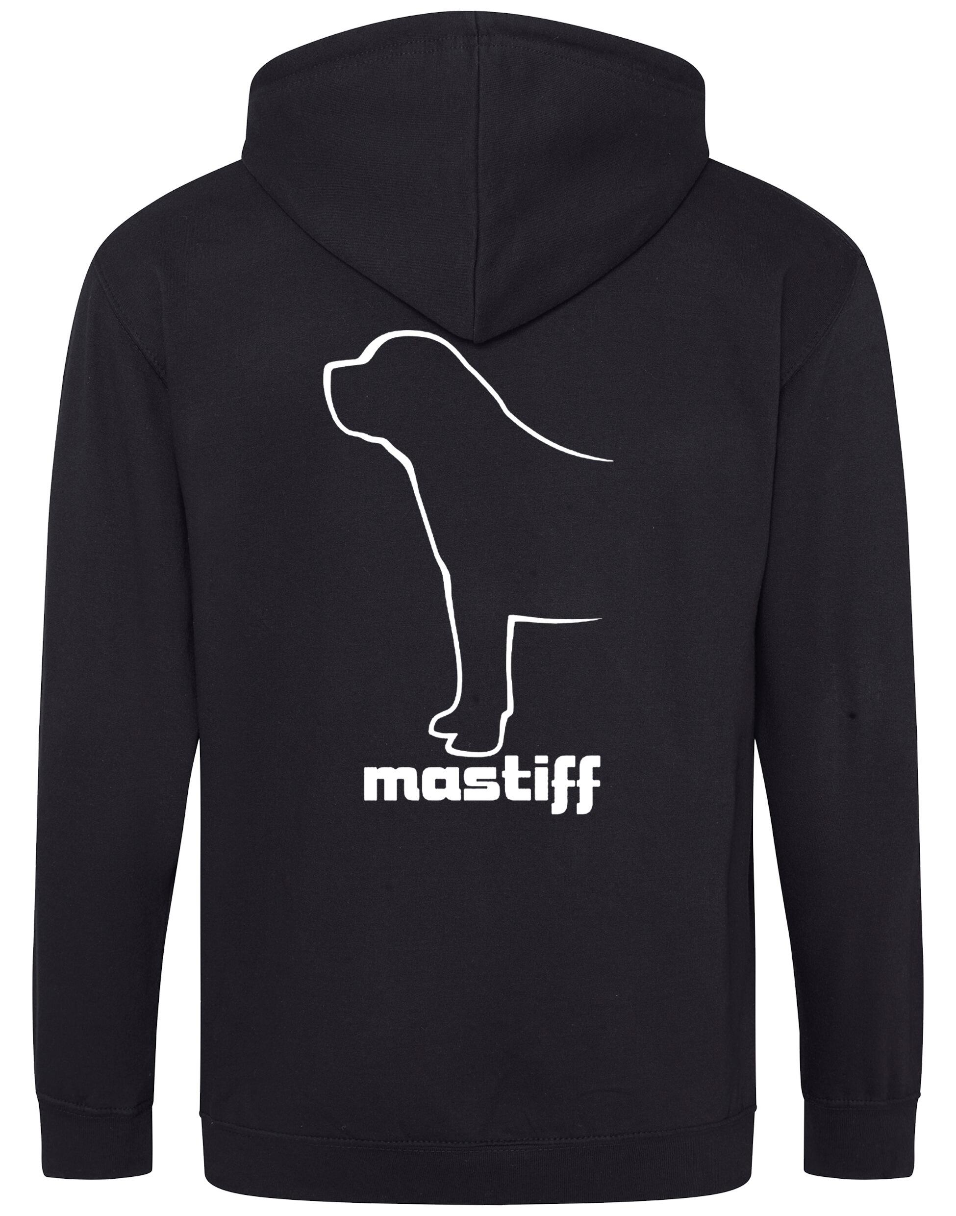 Mastiff Zipped Hoodie featuring exclusive breed artwork, soft fleece lining, and personalised options for dog lovers.