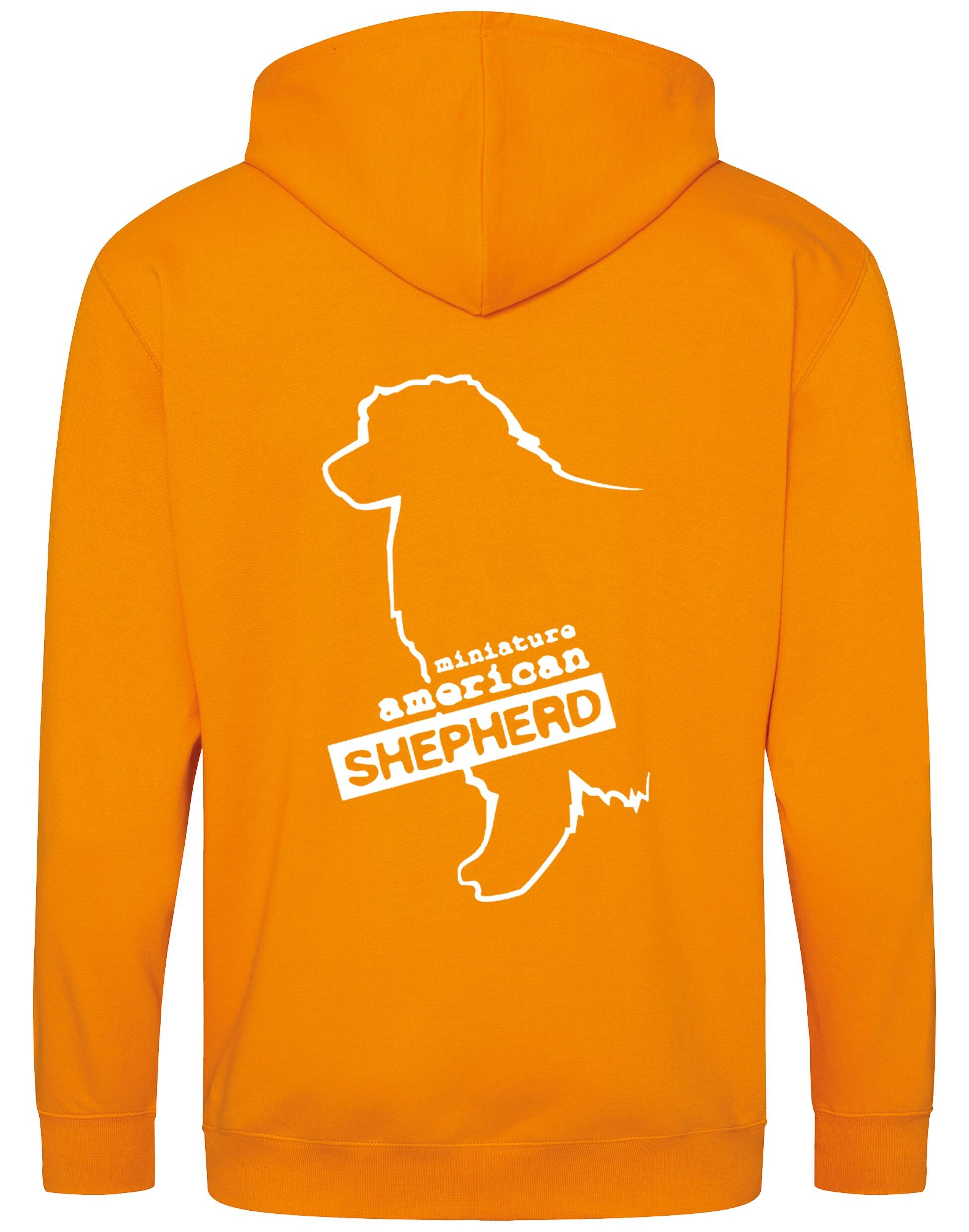Miniature American Shepherd Zipped Hoodie featuring exclusive breed artwork, cozy fleece lining, and spacious front pockets.