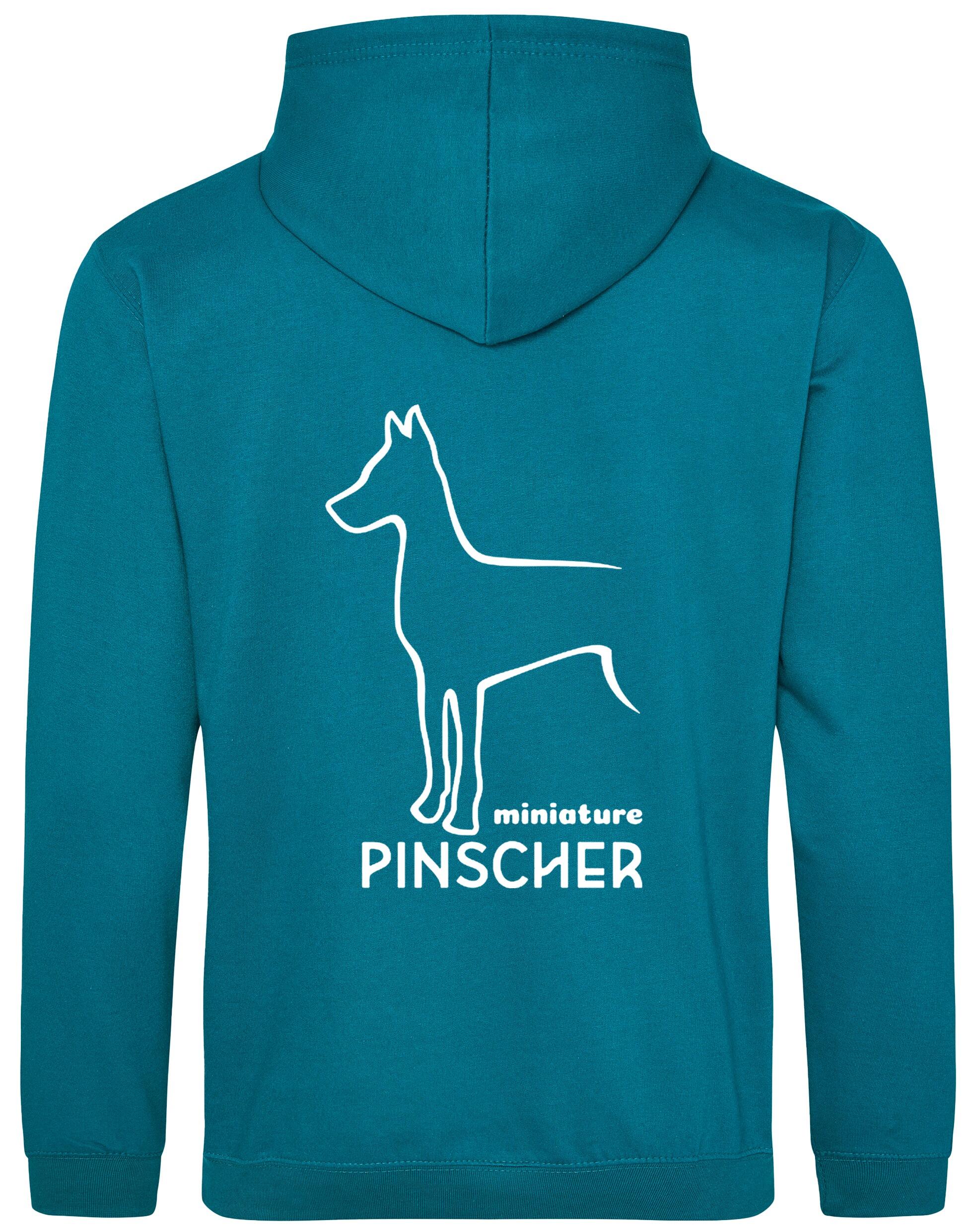 Miniature Pinscher Pullover Hoodie with fleece lining, exclusive breed artwork, and personalisation options for stylish comfort.
