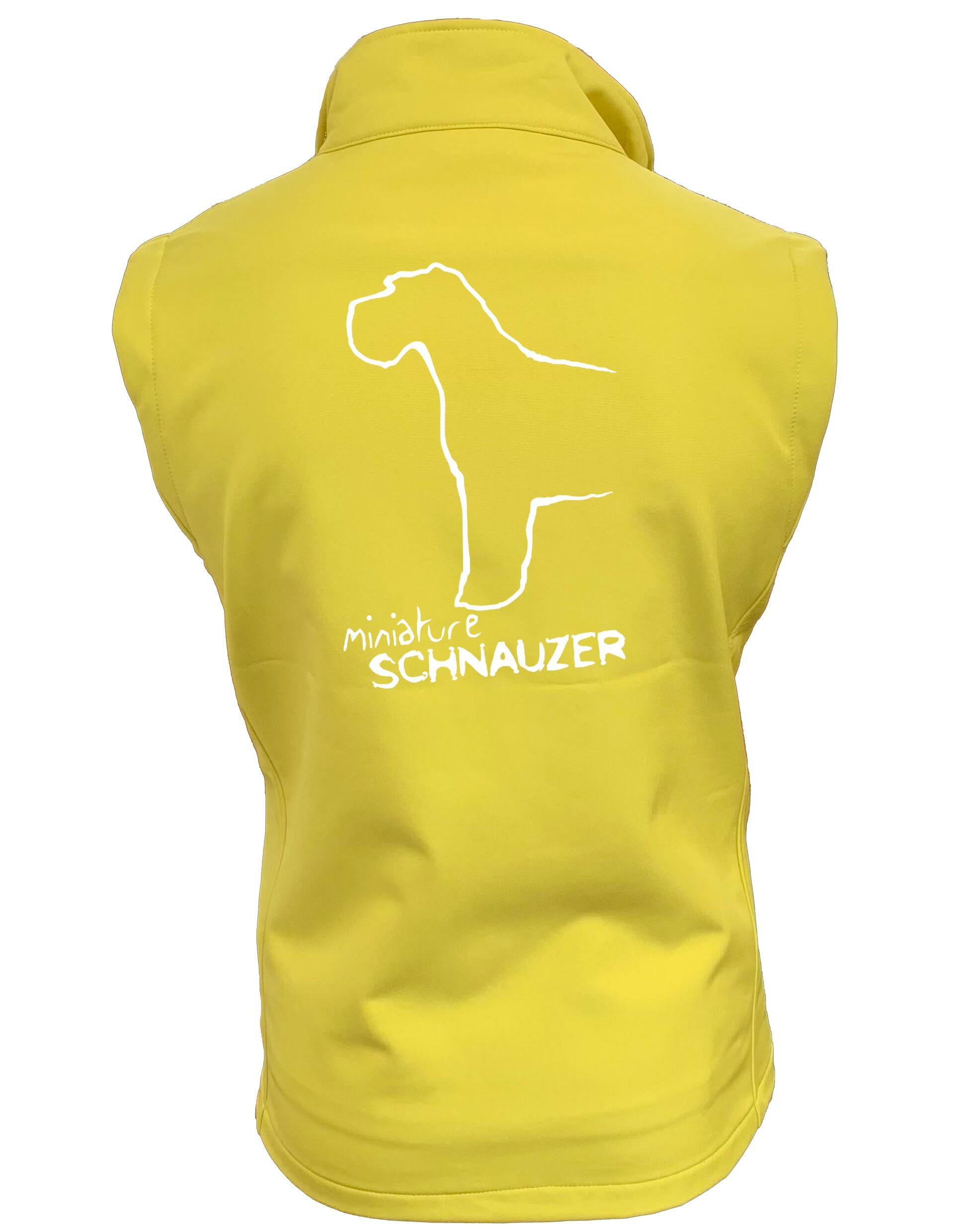 Miniature Schnauzer Unisex Softshell Gilet with water-resistant fabric, fleece lining, and exclusive breed artwork for comfort and style.