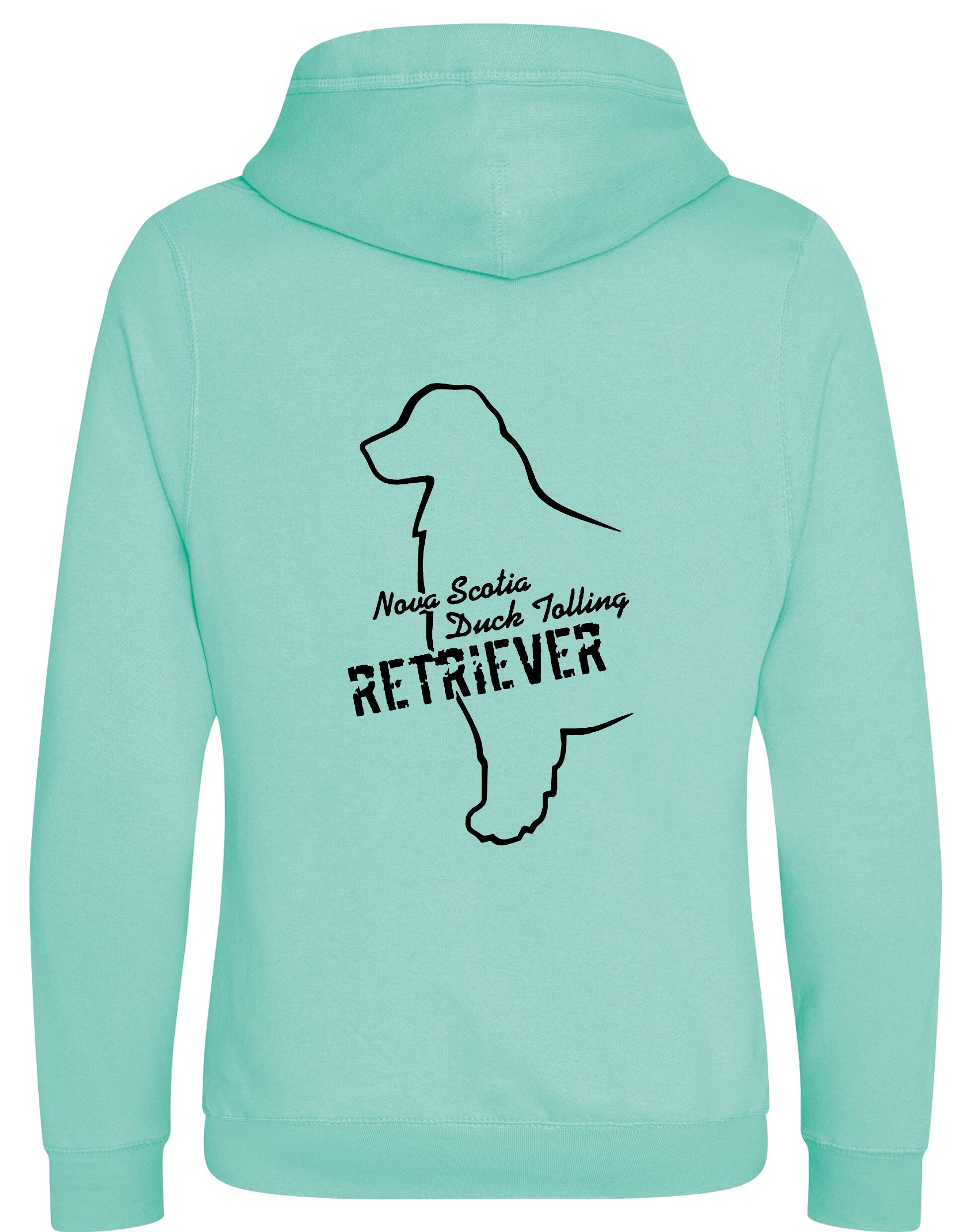 Nova Scotia Duck Tolling Retriever crossneck pullover hoodie featuring a detailed breed design on the back. Soft and breathable heavy-blend fabric with a cozy fleece lining, spacious kangaroo pocket, and ribbed cuffs for a stylish and functional fit. Perfect for dog lovers, outdoor adventures, and everyday wear.