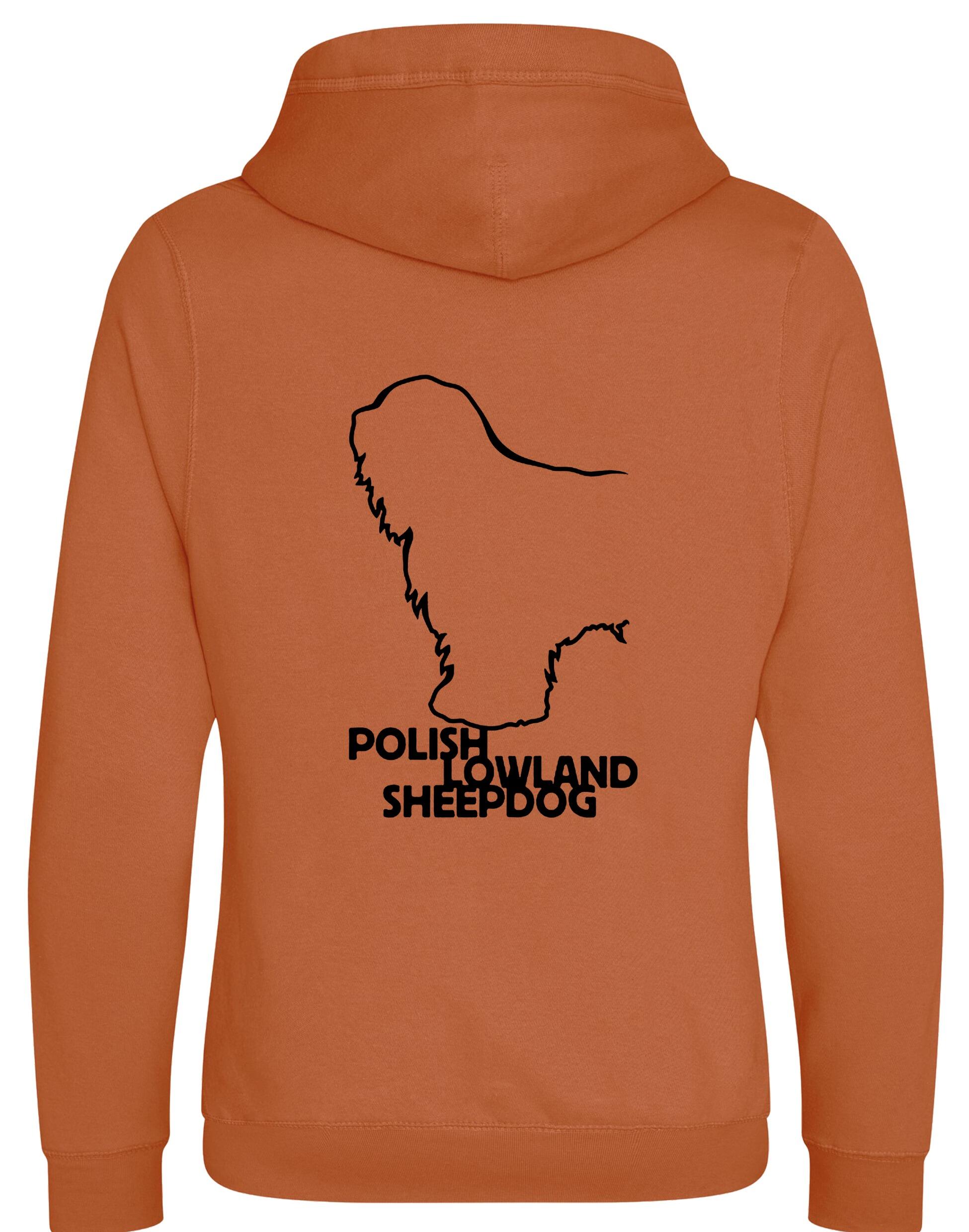 Polish Lowland Sheepdog Crossneck Pullover Hoodie featuring exclusive breed artwork, a modern crossneck design, a fleece interior, and a spacious kangaroo pocket for warmth and style.