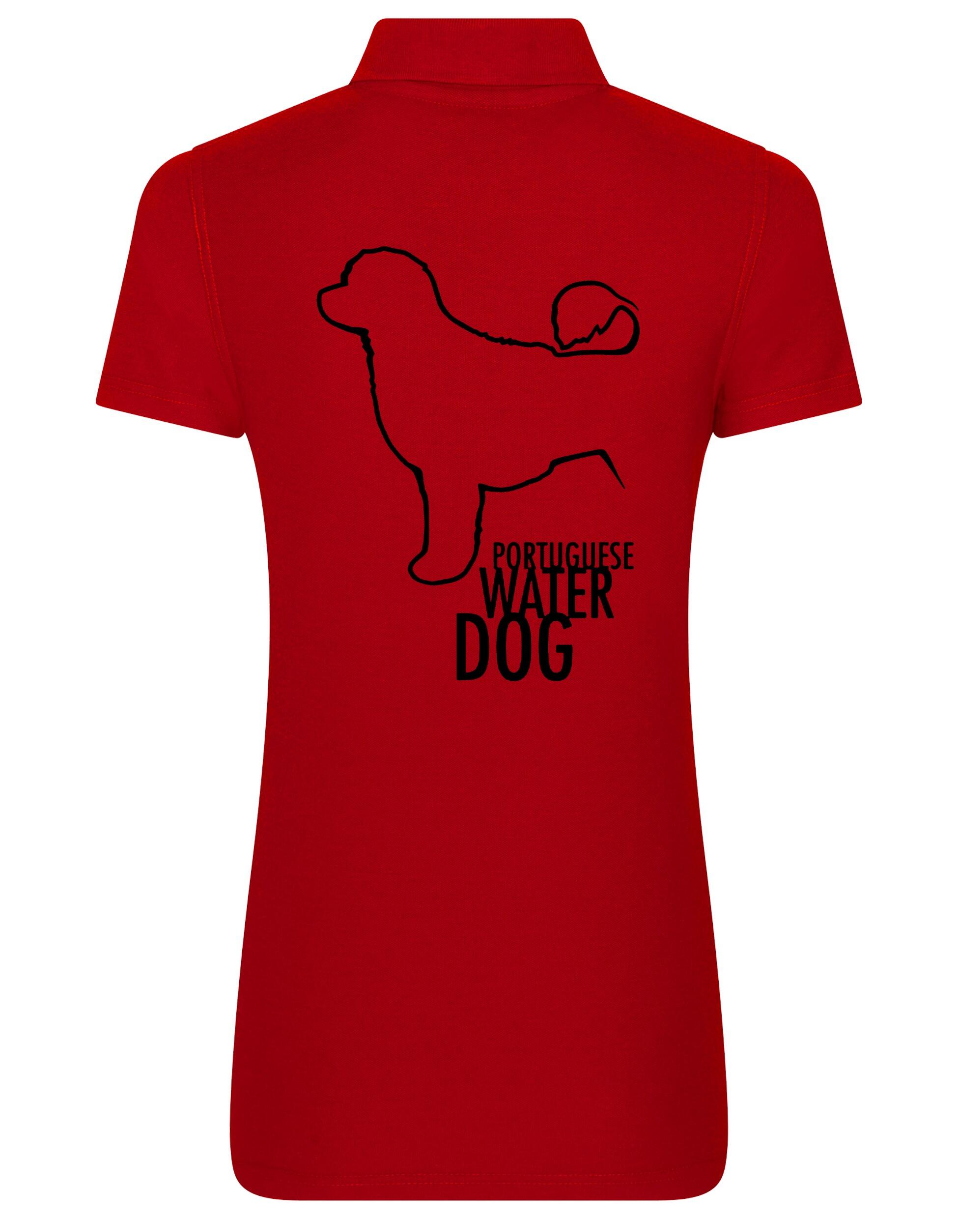 Women's Portuguese Water Dog Cotton Polo featuring exclusive breed artwork on the back, crafted from premium breathable cotton with a flattering feminine fit for timeless elegance and comfort.