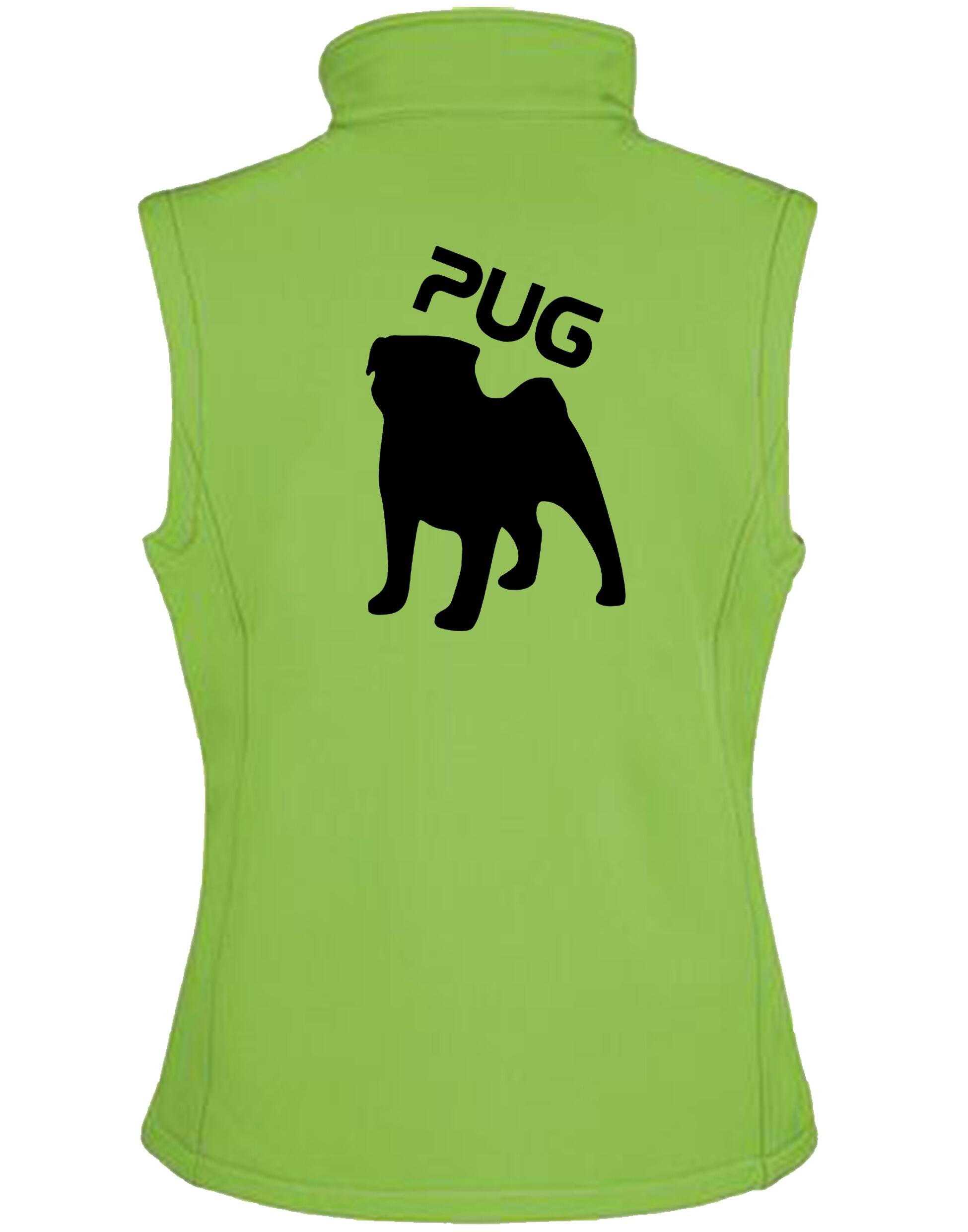 Women's Pug (Silhouette) Softshell Jacket featuring exclusive silhouette artwork, crafted from premium water-resistant fabric with a cozy fleece lining, designed for stylish, practical outdoor wear for Pug lovers.