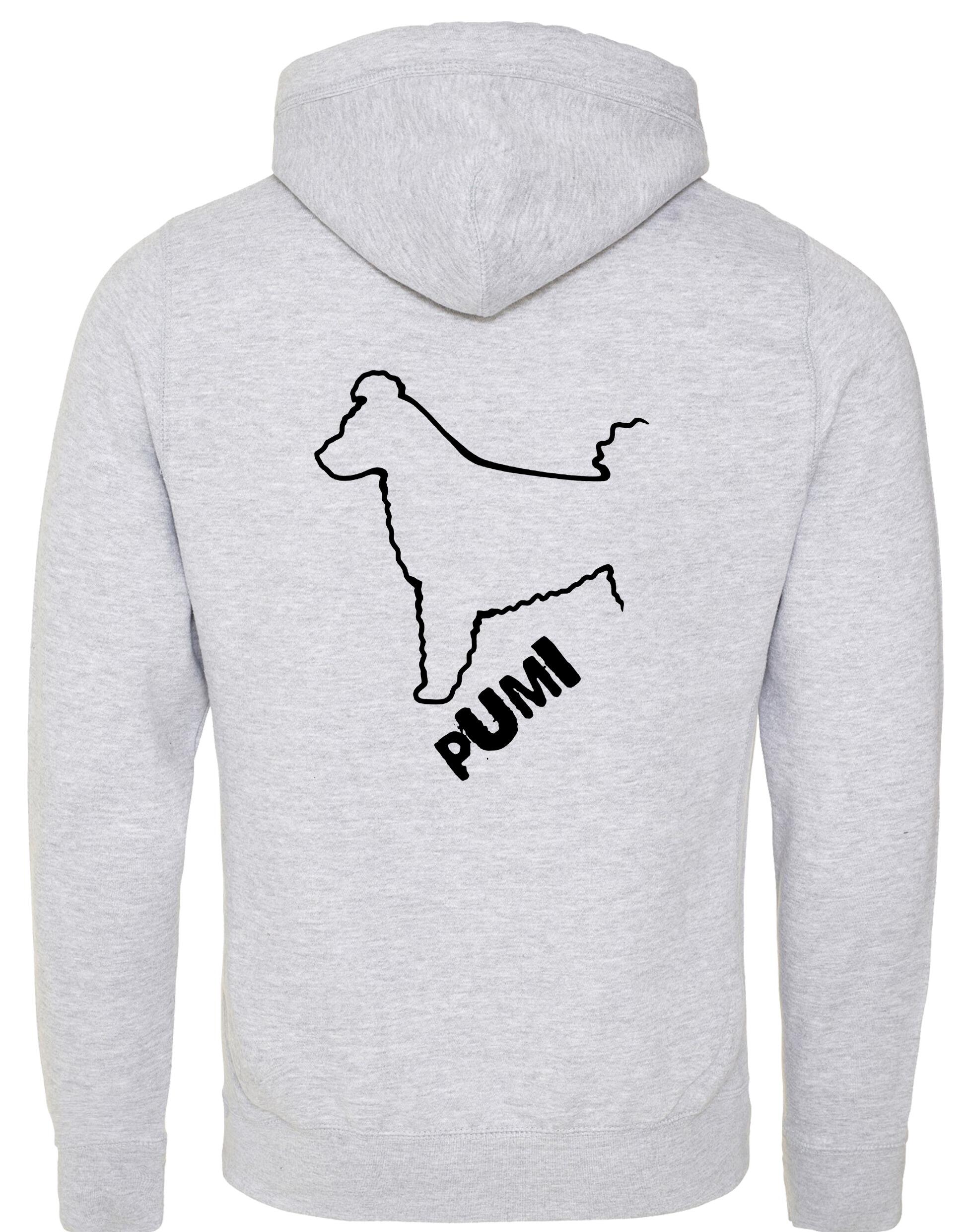 Unisex Hungarian Pumi Crossneck Pullover Hoodie featuring exclusive breed artwork, crafted from premium heavy-blend fabric with a cozy brushed fleece interior, a spacious kangaroo pocket, and a modern crossneck design for stylish, comfortable outdoor wear.