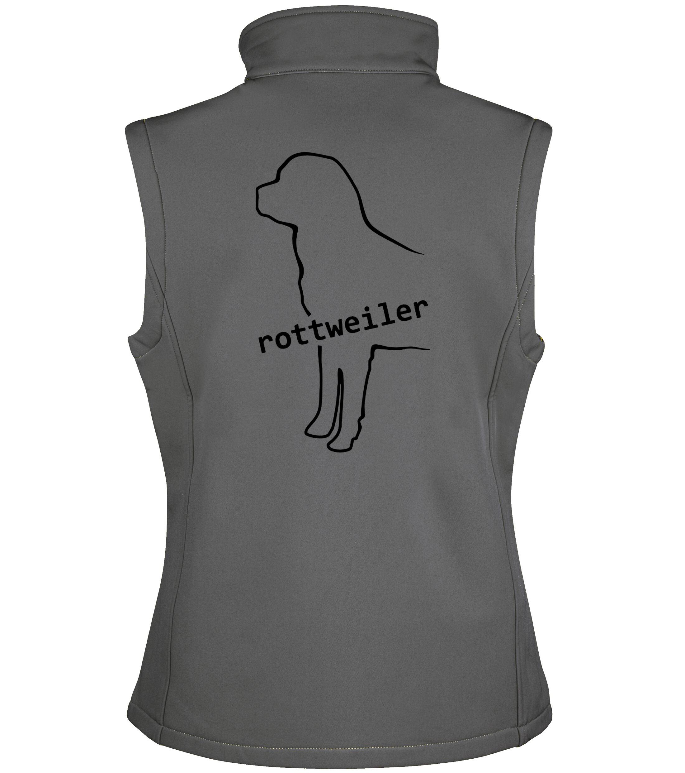 Rottweiler Women’s Softshell Jacket featuring exclusive breed artwork, water-resistant outer fabric, soft fleece lining, and a flattering feminine fit for comfort, warmth, and style.