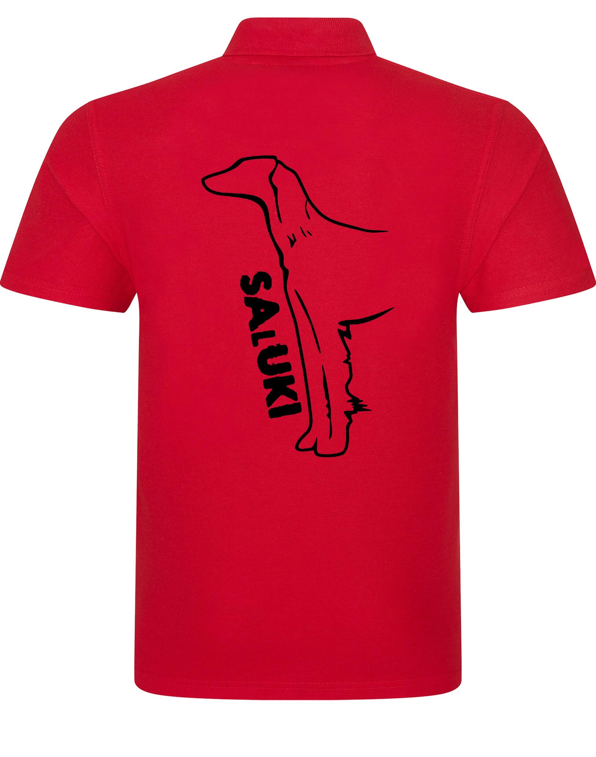 Saluki Unisex Cotton Polo featuring exclusive breed artwork, soft breathable cotton fabric, relaxed unisex fit, and classic polo collar for comfort, versatility, and breed pride.