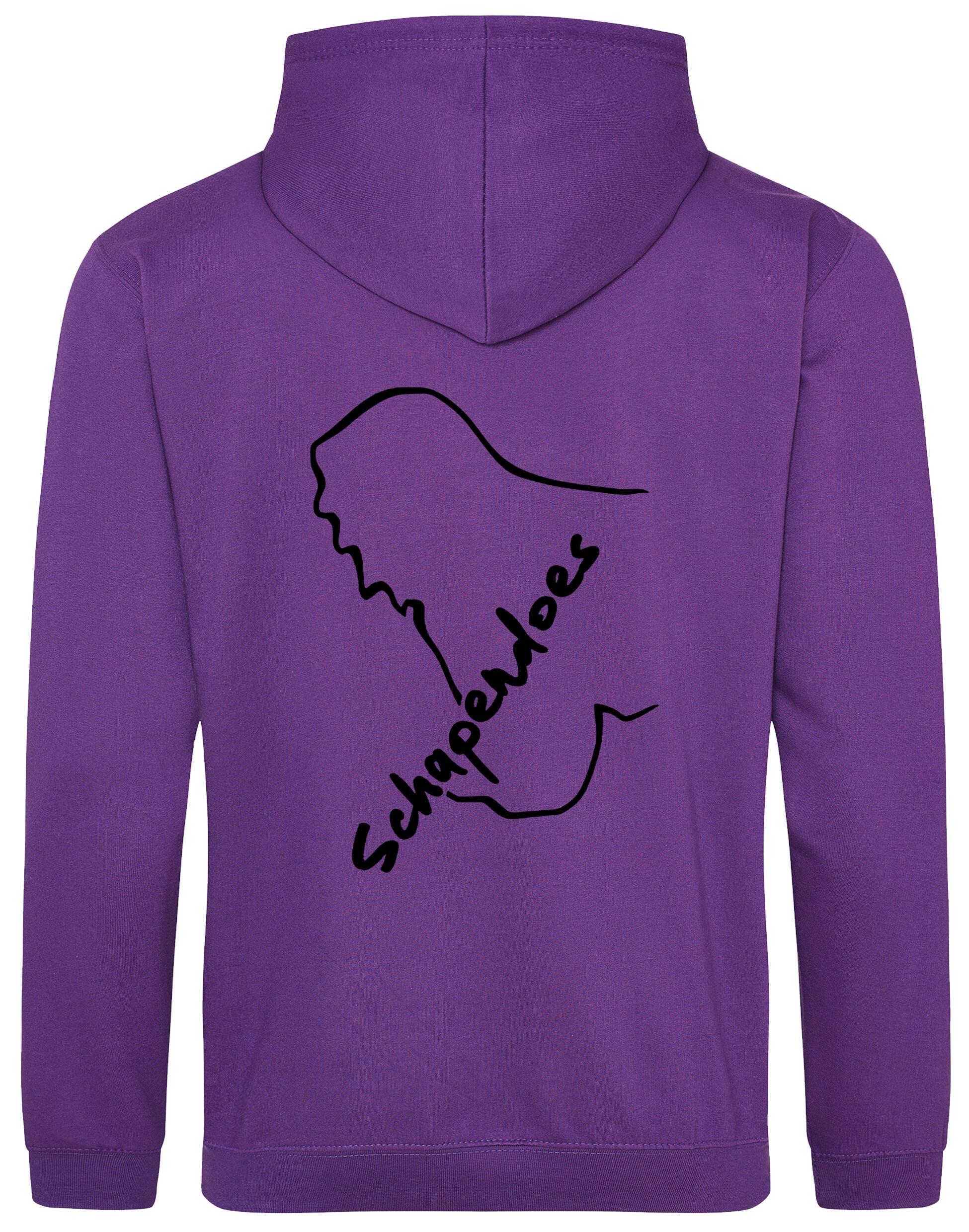 Schapendoes Pullover Hoodie featuring exclusive breed artwork, cozy brushed fleece interior, kangaroo pocket, double-fabric hood, and personalization options for stylish comfort and breed pride.
