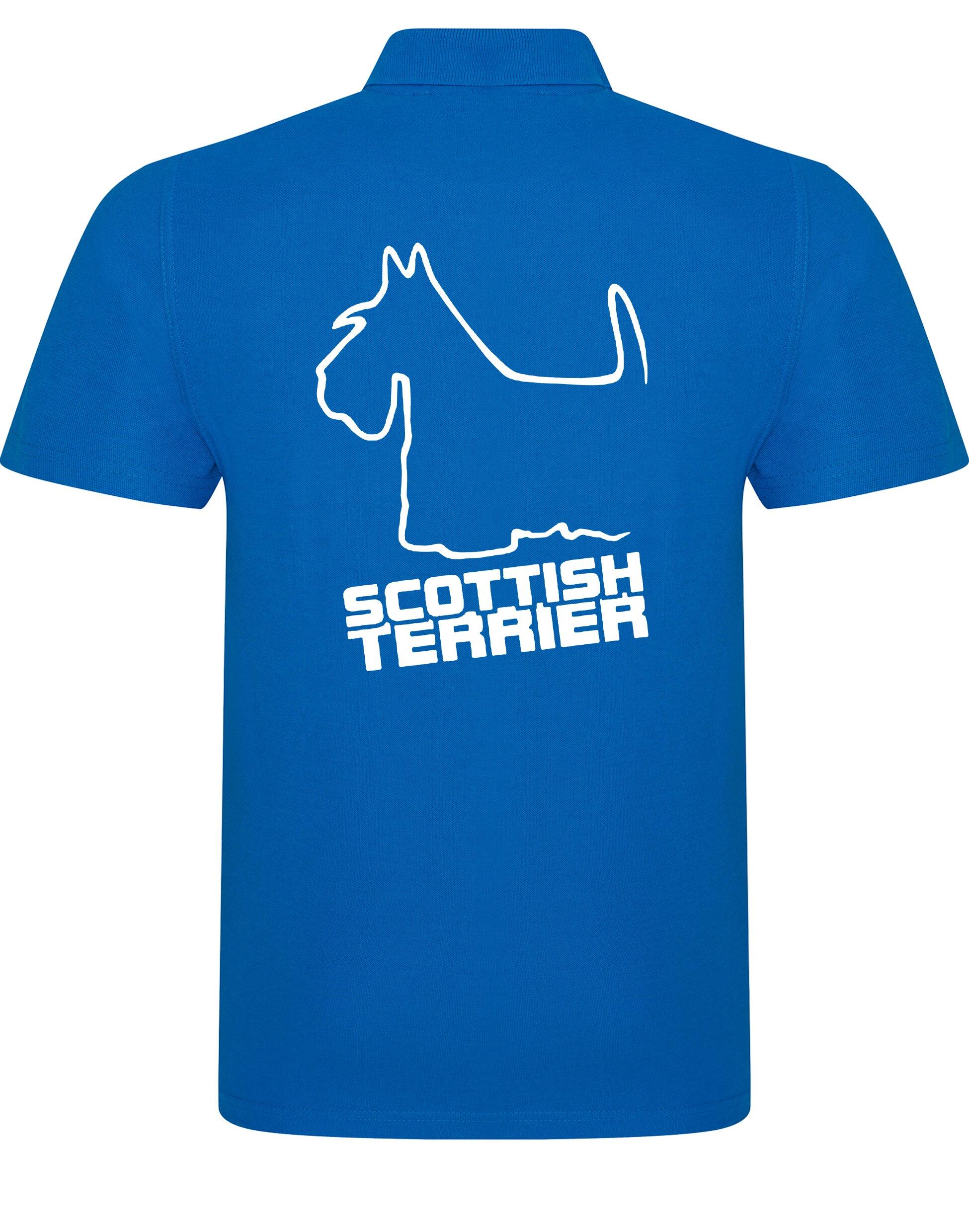Scottish Terrier Unisex Cotton Polo featuring exclusive breed artwork, breathable premium cotton fabric, and relaxed fit suitable for all body types.