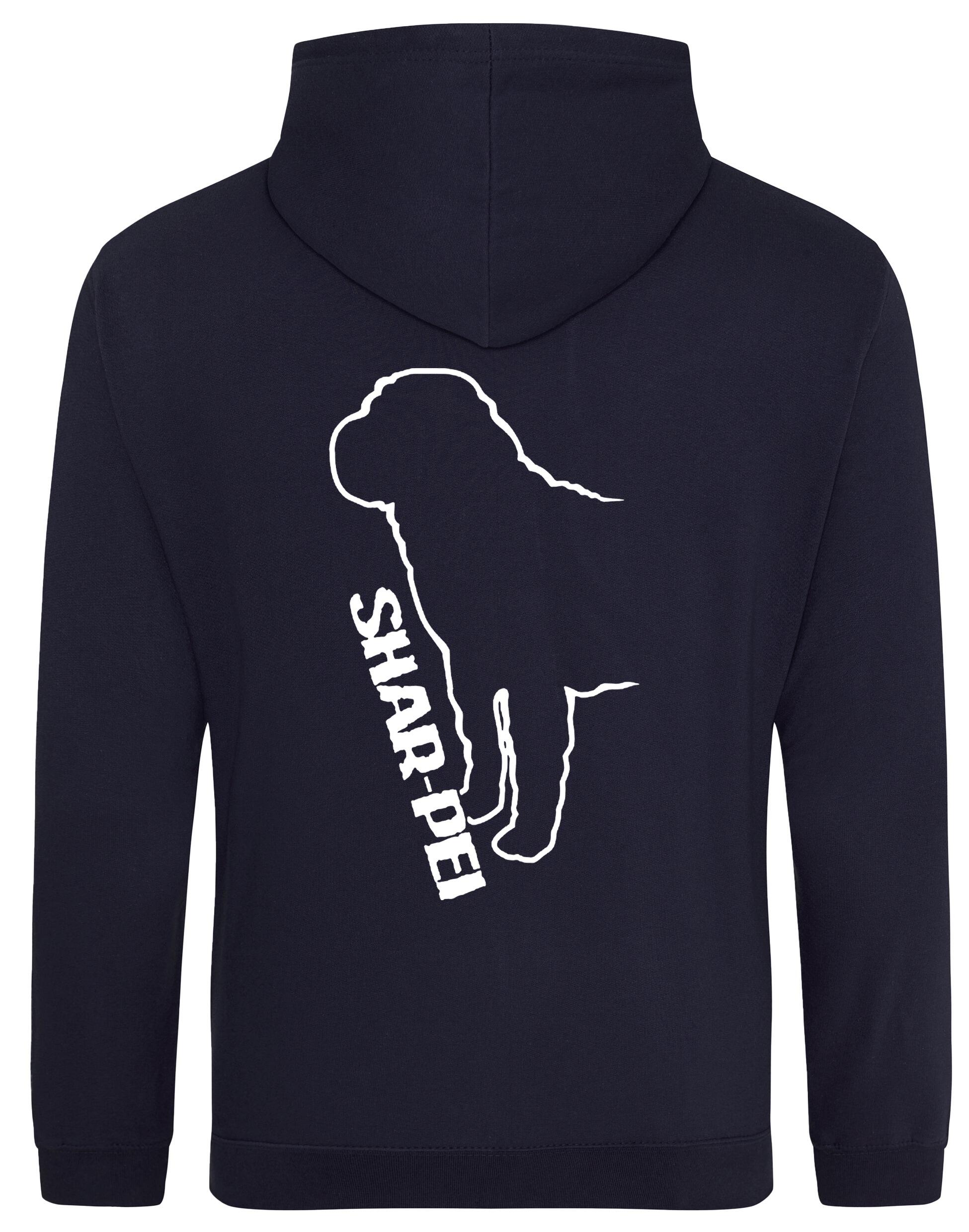 Shar Pei Design Pullover Hoodie featuring exclusive breed artwork, double-fabric hood, and kangaroo pocket.