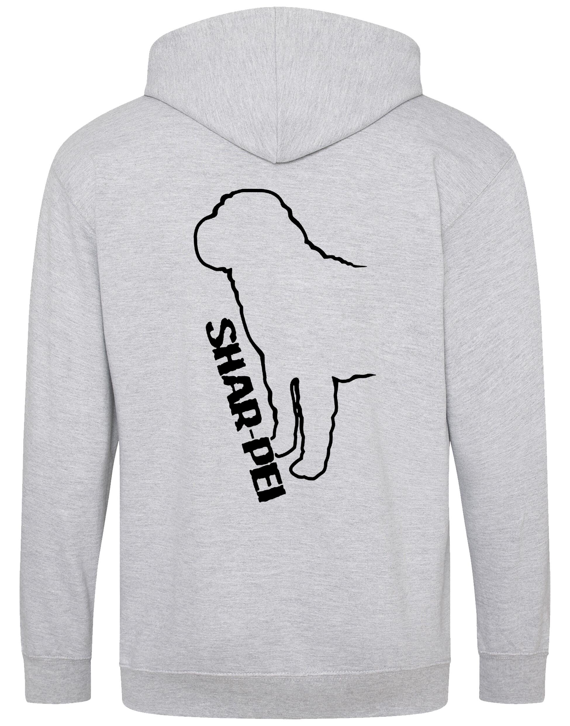 Shar Pei Zipped Hoodie featuring exclusive breed artwork and customizable options.