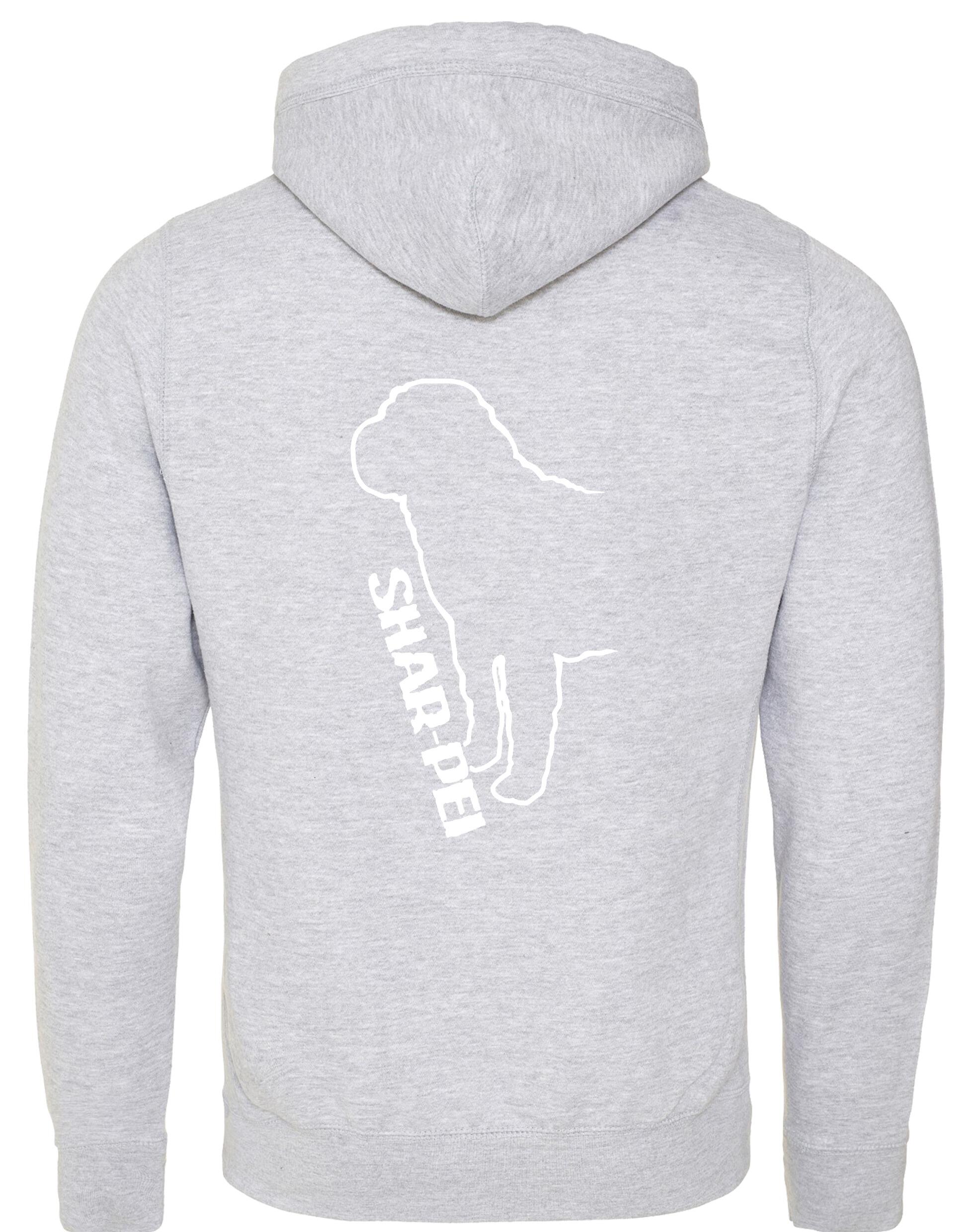 Unisex Crossneck Pullover Hoodie featuring exclusive Shar Pei breed artwork, modern crossneck design, and kangaroo pocket.