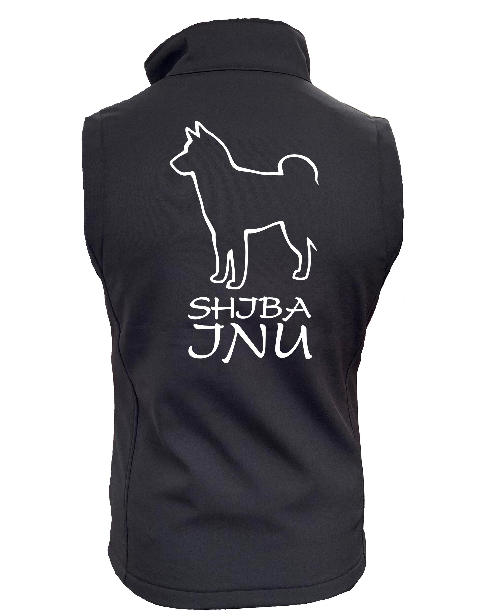 Women’s softshell jacket featuring exclusive Shiba Inu design on the back, water-resistant outer shell, fleece-lined interior, and tailored feminine fit.