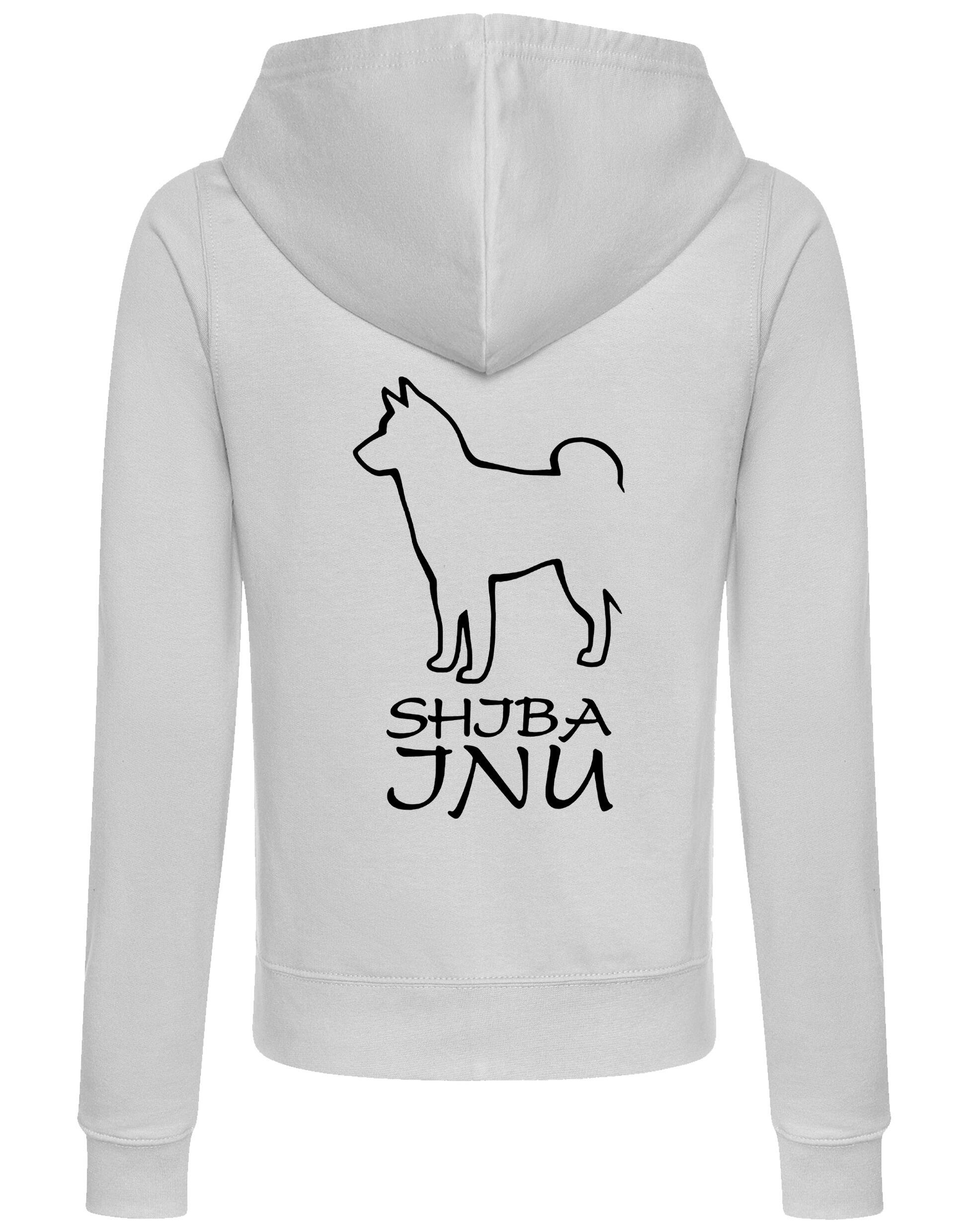 Women’s zipped hoodie with exclusive Shiba Inu artwork on the back, featuring a tailored feminine fit, cozy hood, and front pockets – perfect for stylish comfort and dog breed pride.