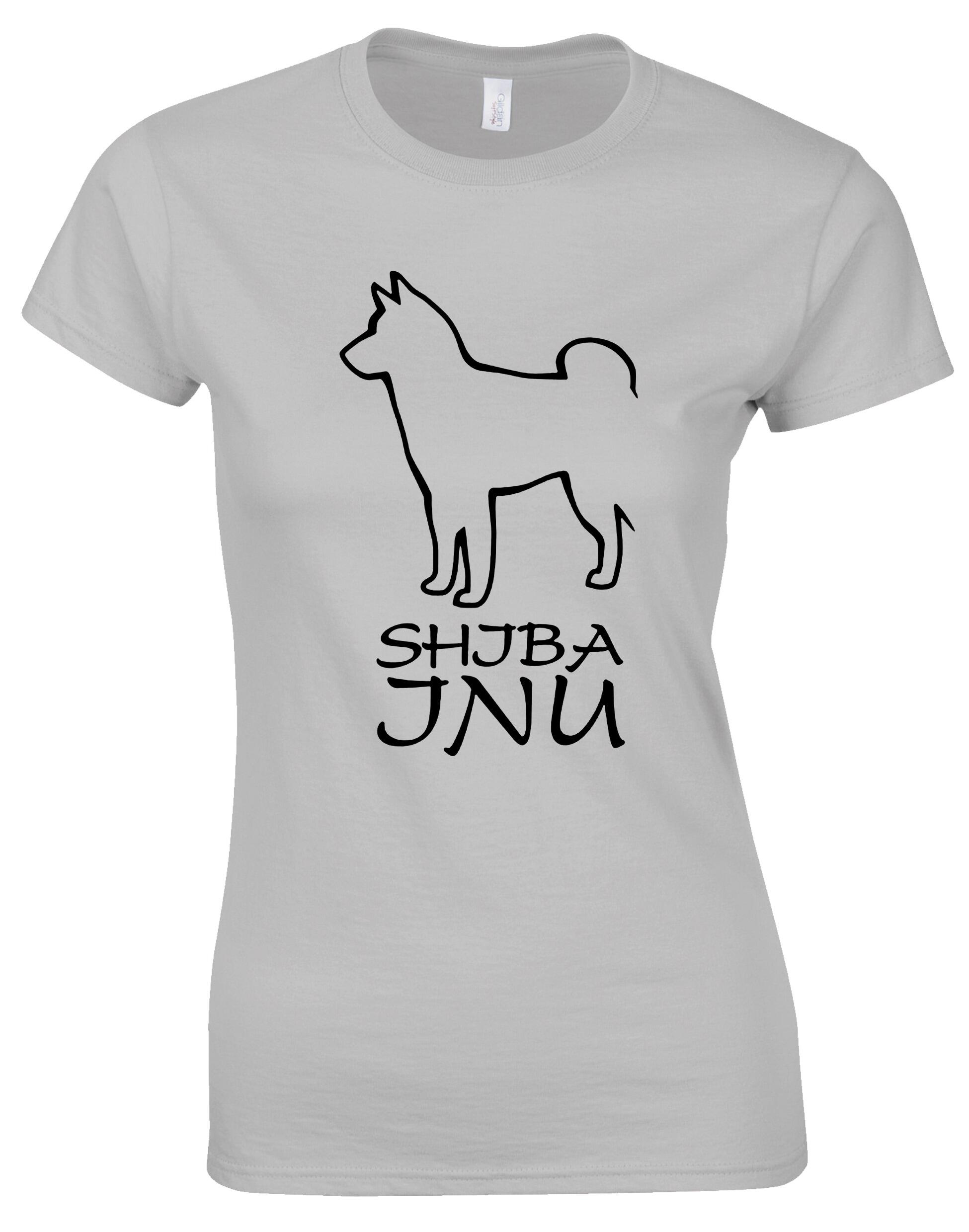 Women’s roundneck T-shirt featuring an exclusive Shiba Inu design on the front, made from breathable cotton with a flattering feminine fit – a stylish and comfortable option for dog lovers.
