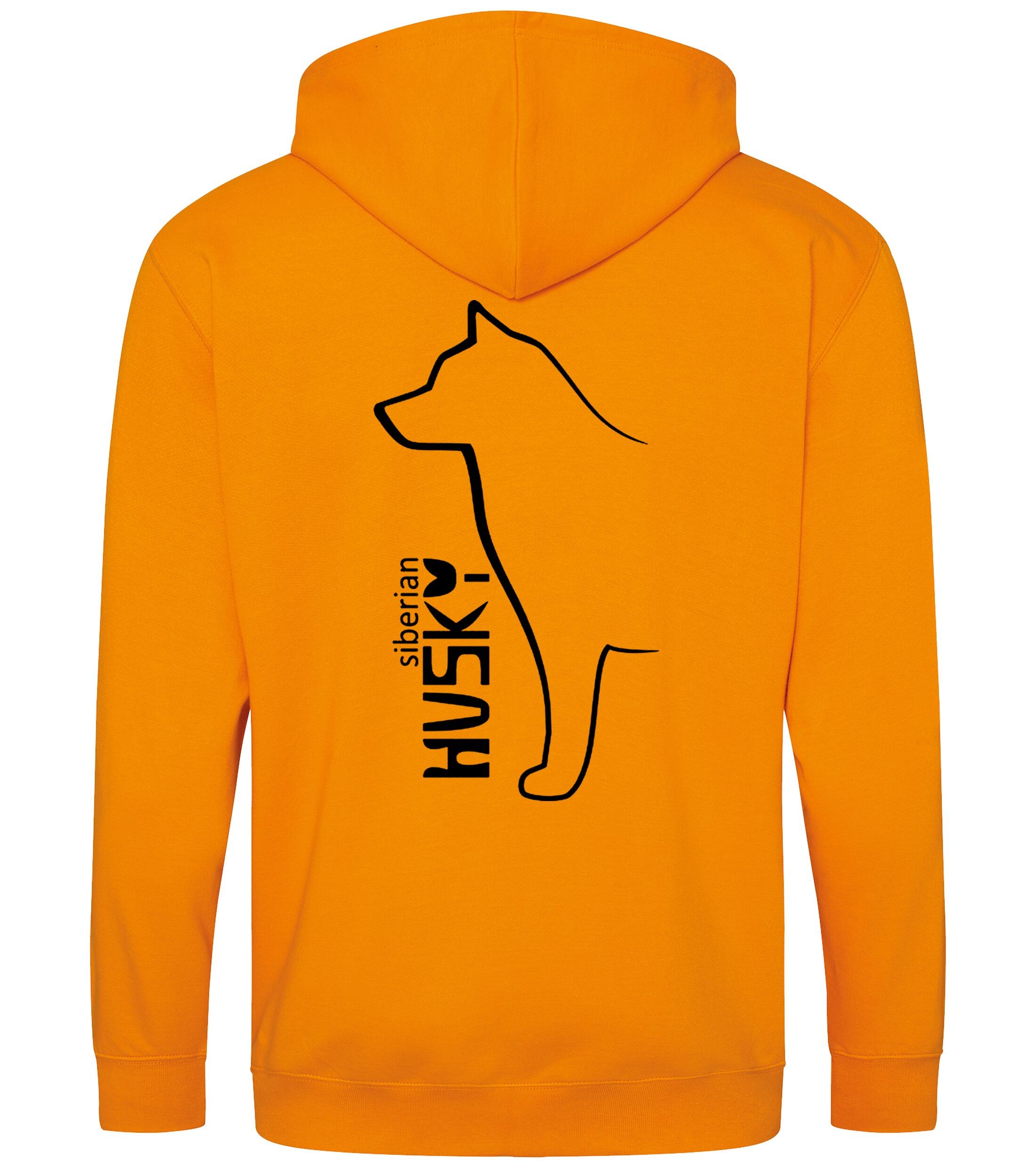 Unisex zipped hoodie featuring exclusive Siberian Husky artwork on the back and paw prints on the front, with a full-zip front, double-fabric hood, and cozy brushed fleece lining—ideal for Husky lovers seeking warmth and style.