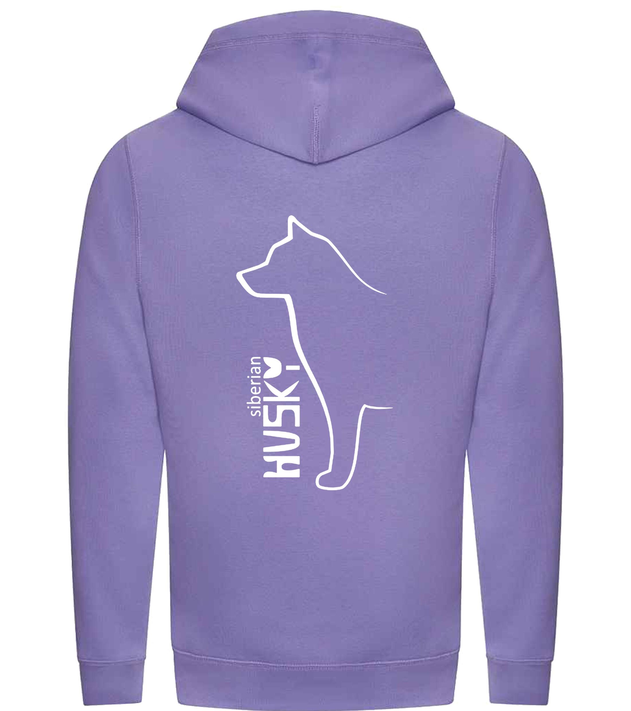 Unisex crossneck pullover hoodie featuring detailed Siberian Husky artwork on the back, made from heavy-blend fleece with a kangaroo pocket and ribbed cuffs—ideal for Husky enthusiasts seeking warmth and style.