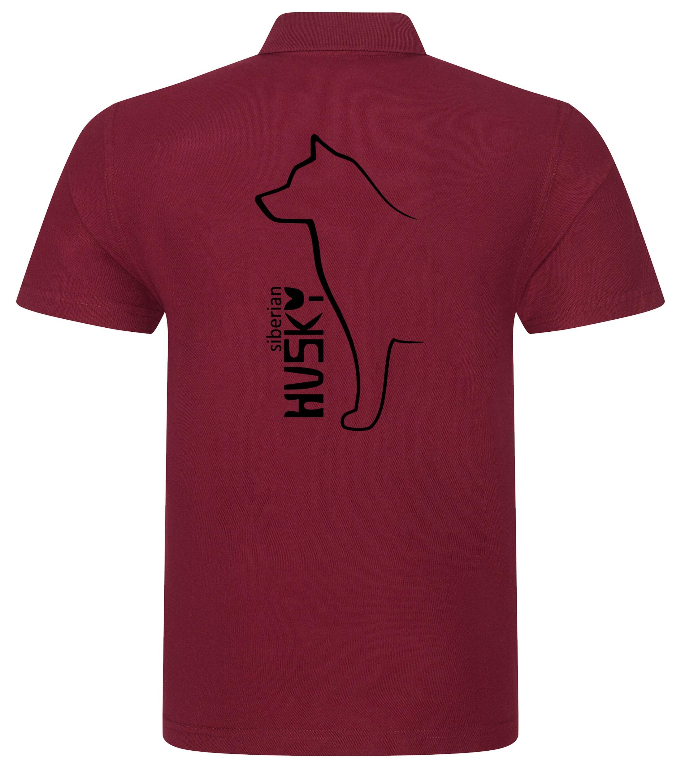 Unisex cotton polo shirt with exclusive Siberian Husky artwork on the back, designed in breathable fabric for all-day comfort—perfect for breed lovers, dog events, or casual wear.