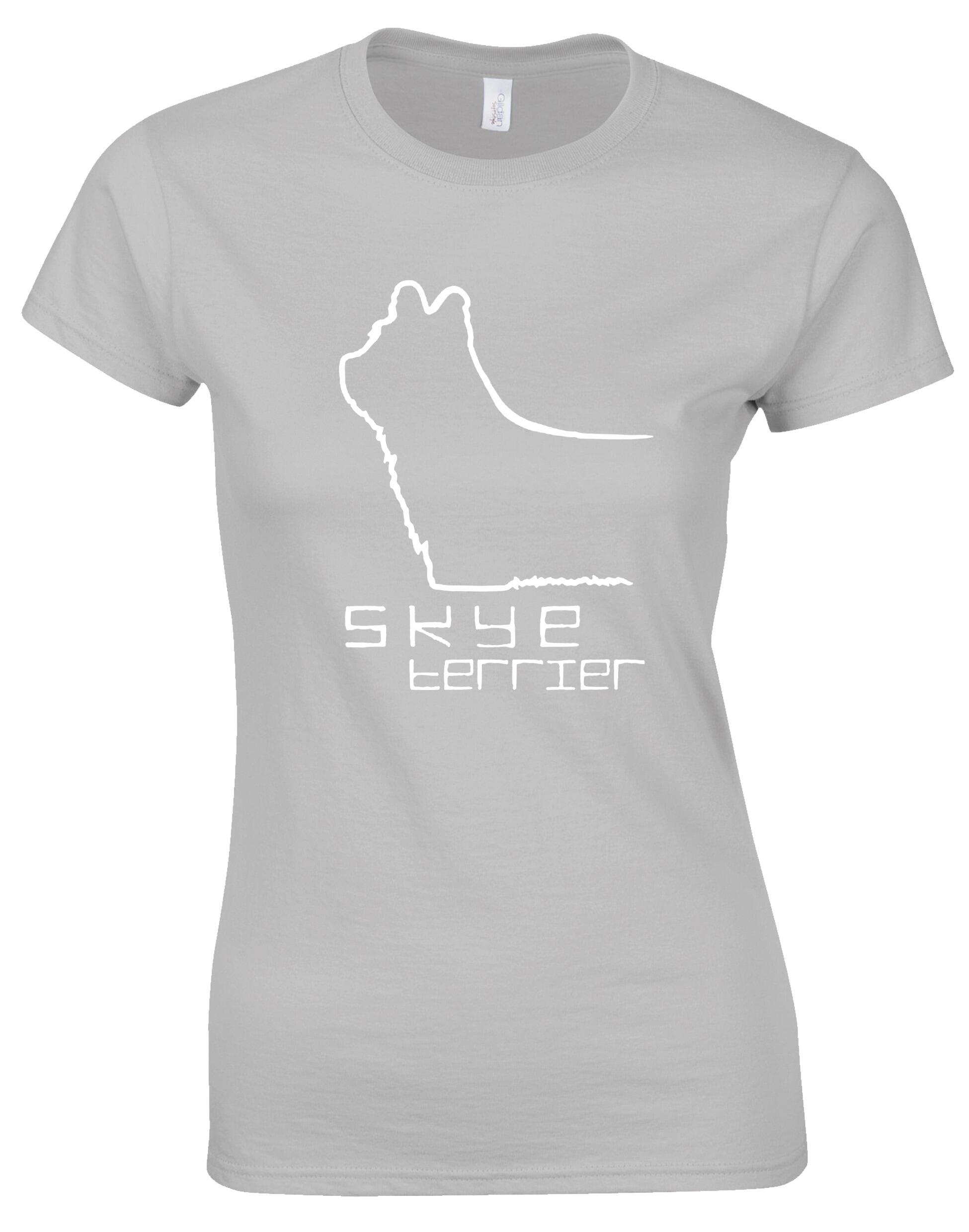 Women’s roundneck T-shirt featuring exclusive Skye Terrier artwork on the front. Made from breathable cotton with a feminine fit, ideal for breed events, casual wear, or everyday comfort for Skye Terrier lovers.