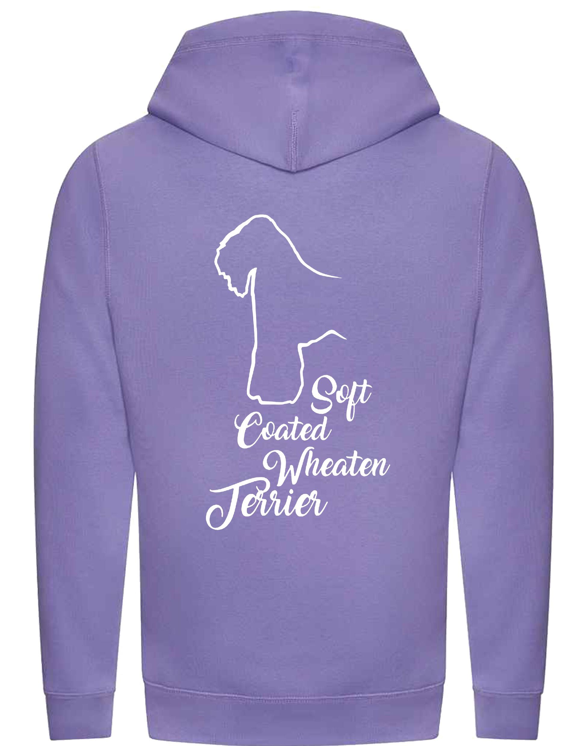 Unisex crossneck pullover hoodie with Soft Coated Wheaten Terrier artwork on the back, fleece-lined with kangaroo pocket